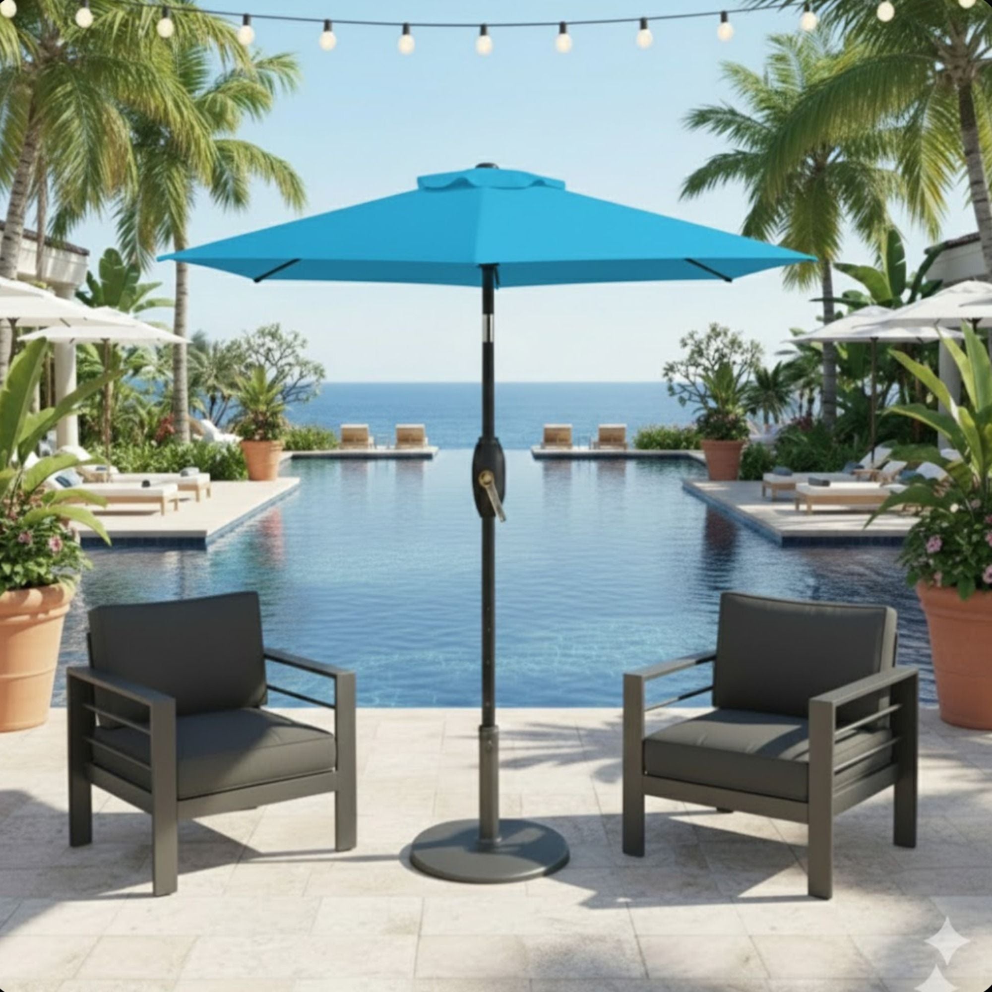 Umbrella With Crank Lift & Tilt, UV-Resistant Canopy For Patio