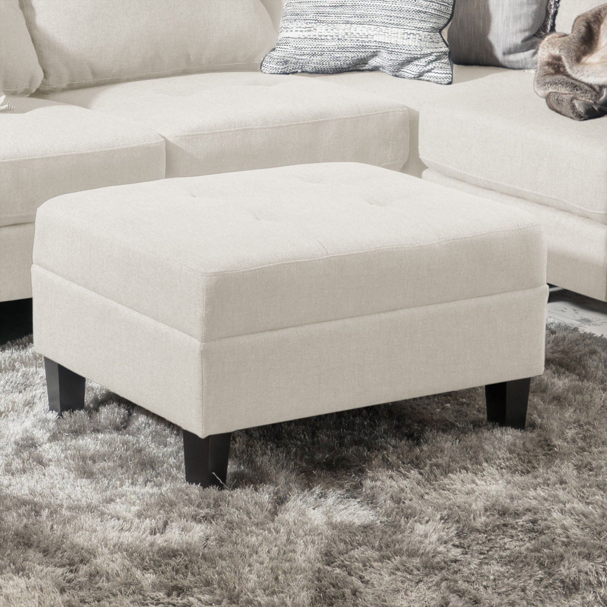 Classic Ottoman With Birch Wood Legs And Fabric Upholstery