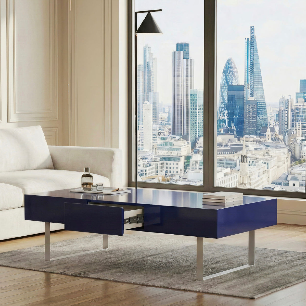 Rectangular Coffee Table With Hidden Storage - Blue