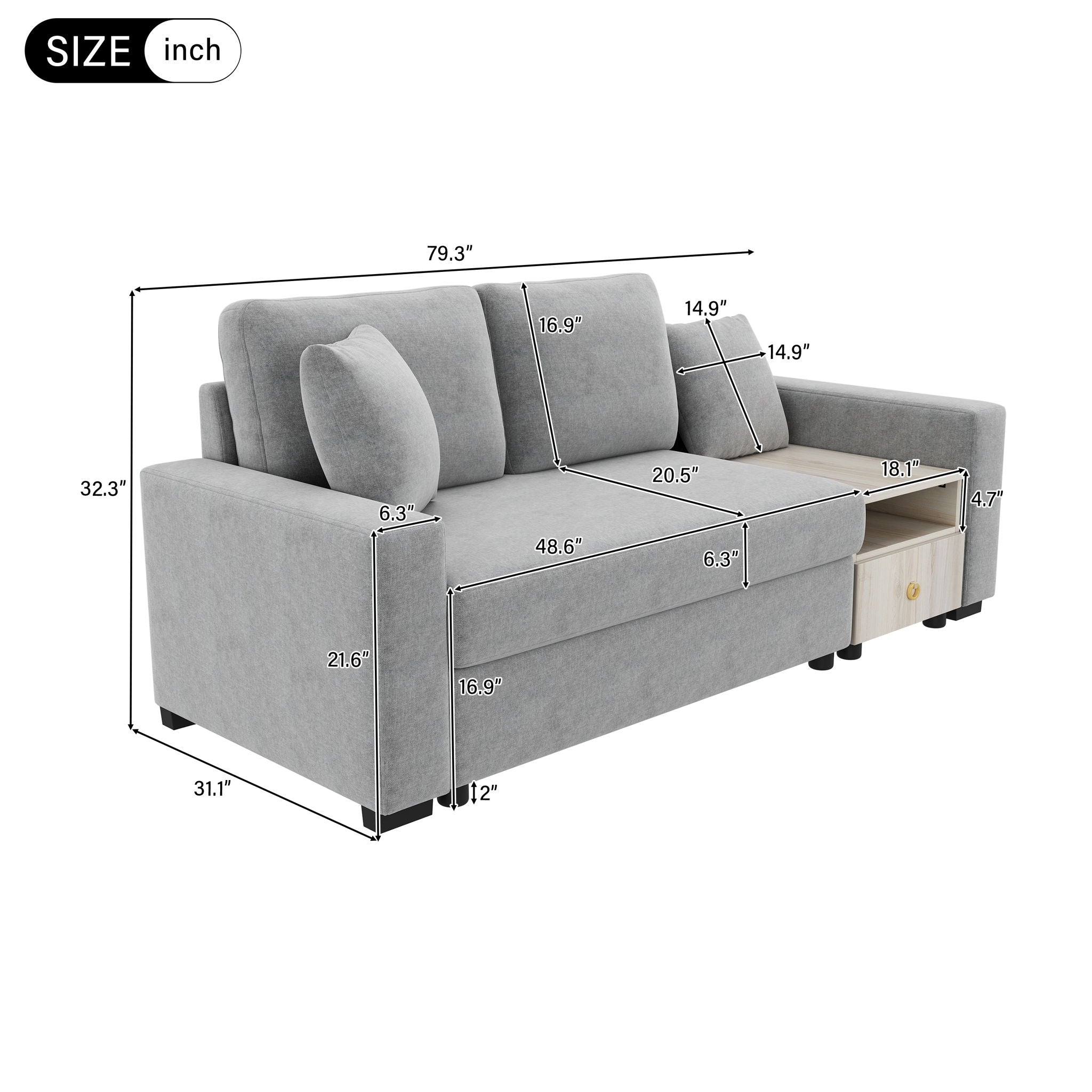 Modular Sofa Couch With Storage Armrest And Center Console