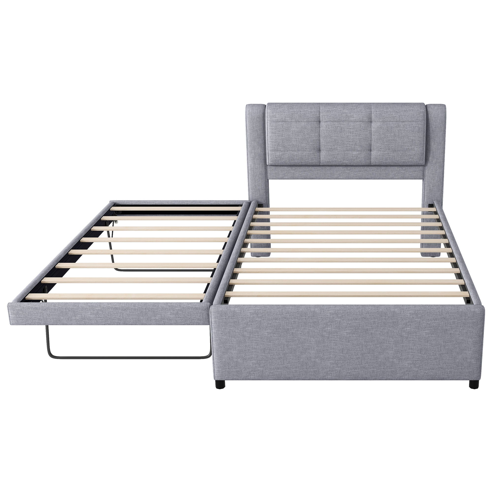 Upholstery Platform Bed With Trundle, Trundle Can Be Flat Or Erected
