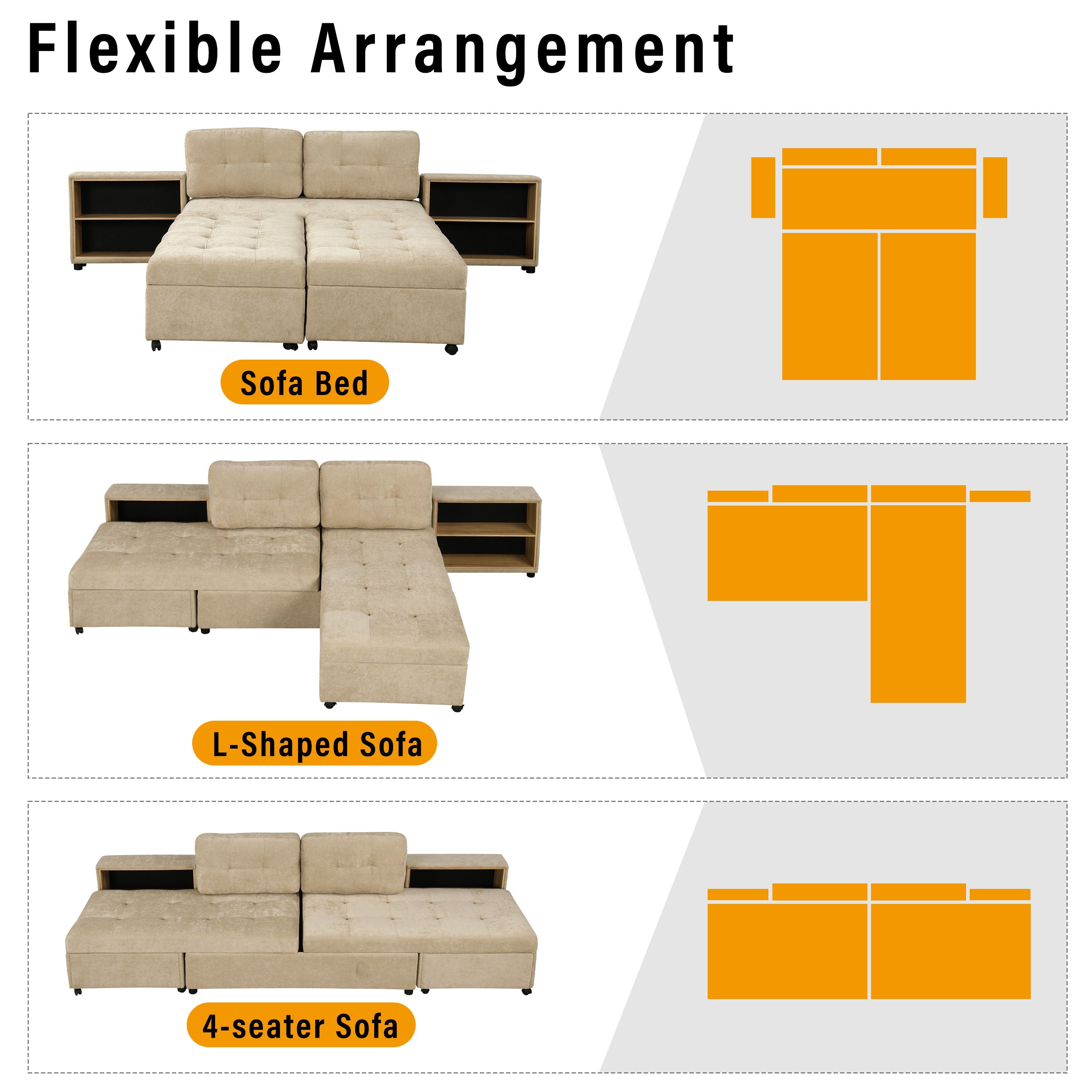 Versatile Modular Free-Combined Sofa With 2 Storage Racks