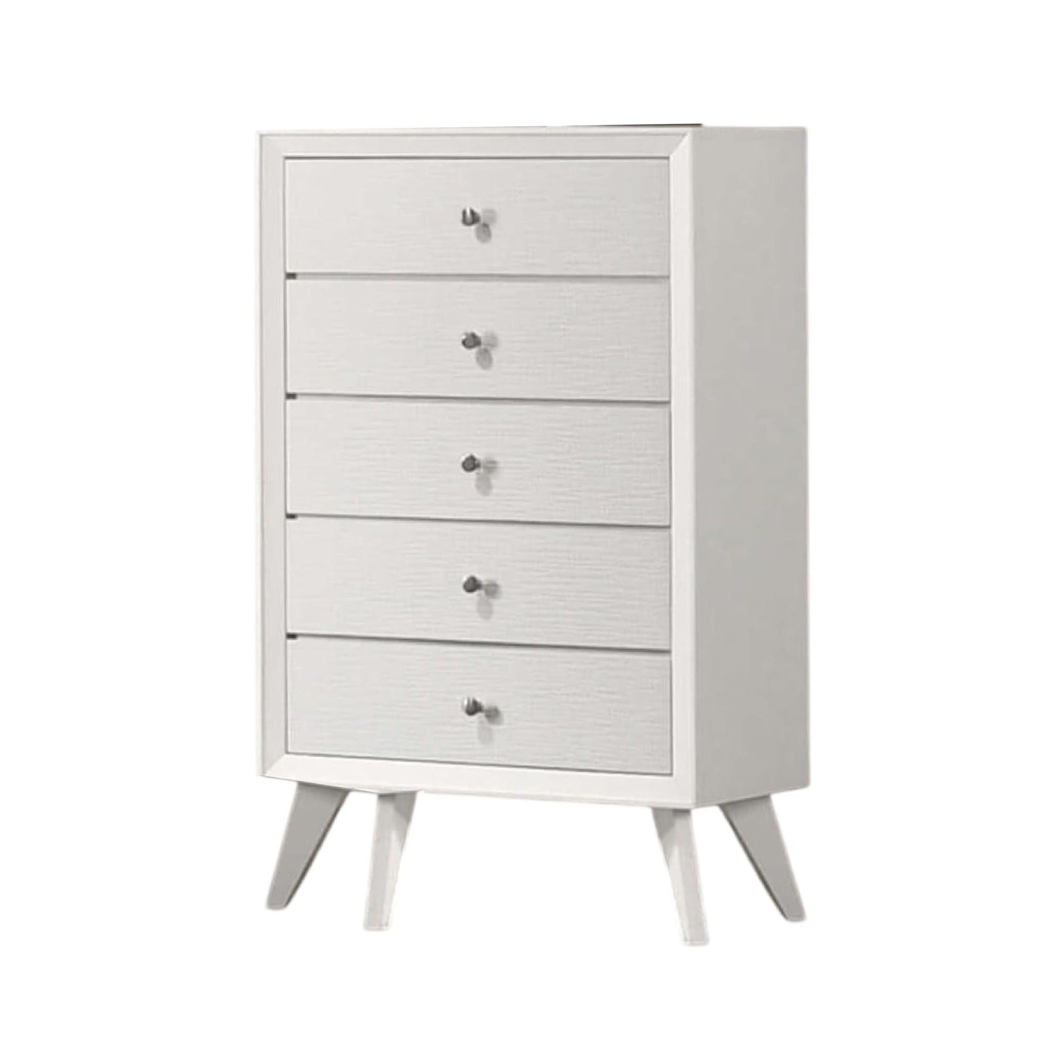 1 Piece Chest With Angled Legs, Wave Texture, Round Knobs - White