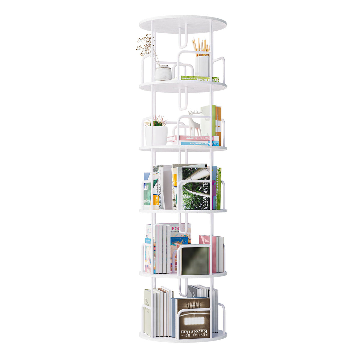 Rotating Bookshelf Tower 5 Tier Spinning 360 Degree Revolving Storage Shelf