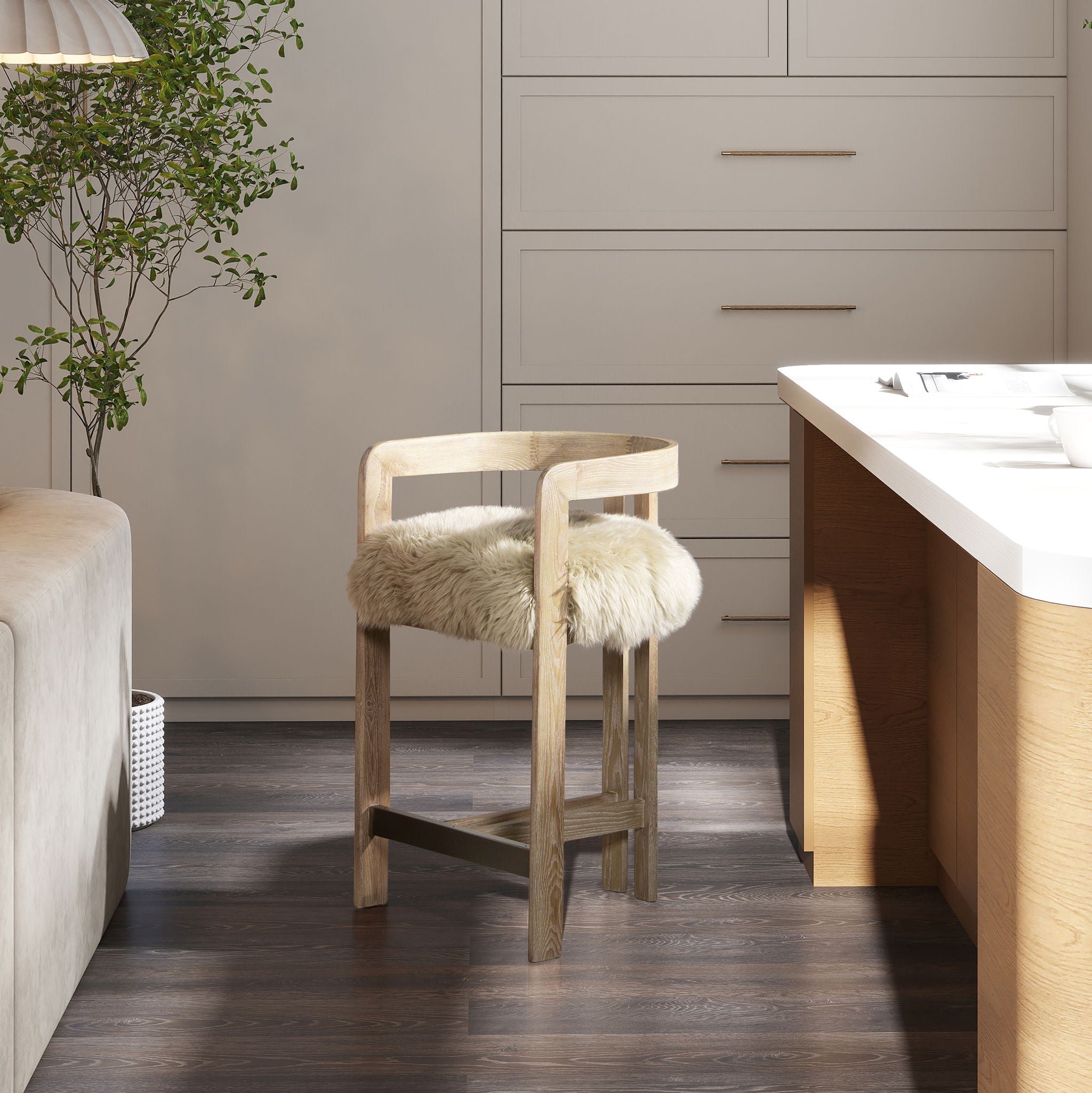 Millwick - Low Back Genuine Fur Counter Stool - Natural Blonde