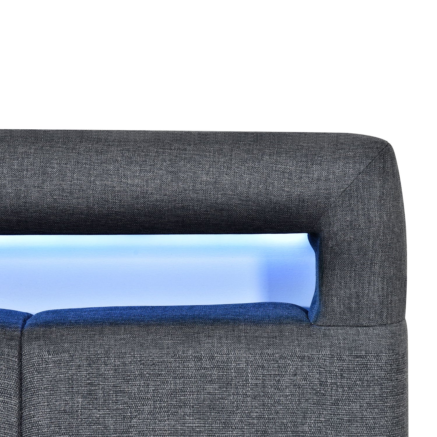 Upholstered Platform Bed With LED Frame, With Trundle And 2 Drawers