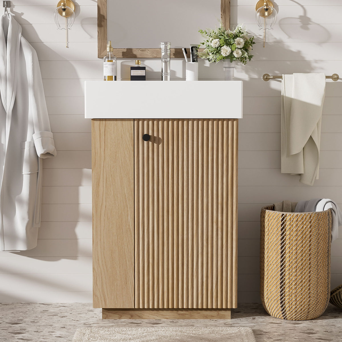 Bathroom Vanity With Sink, Freestanding Wood Grain Cabinet With Storage