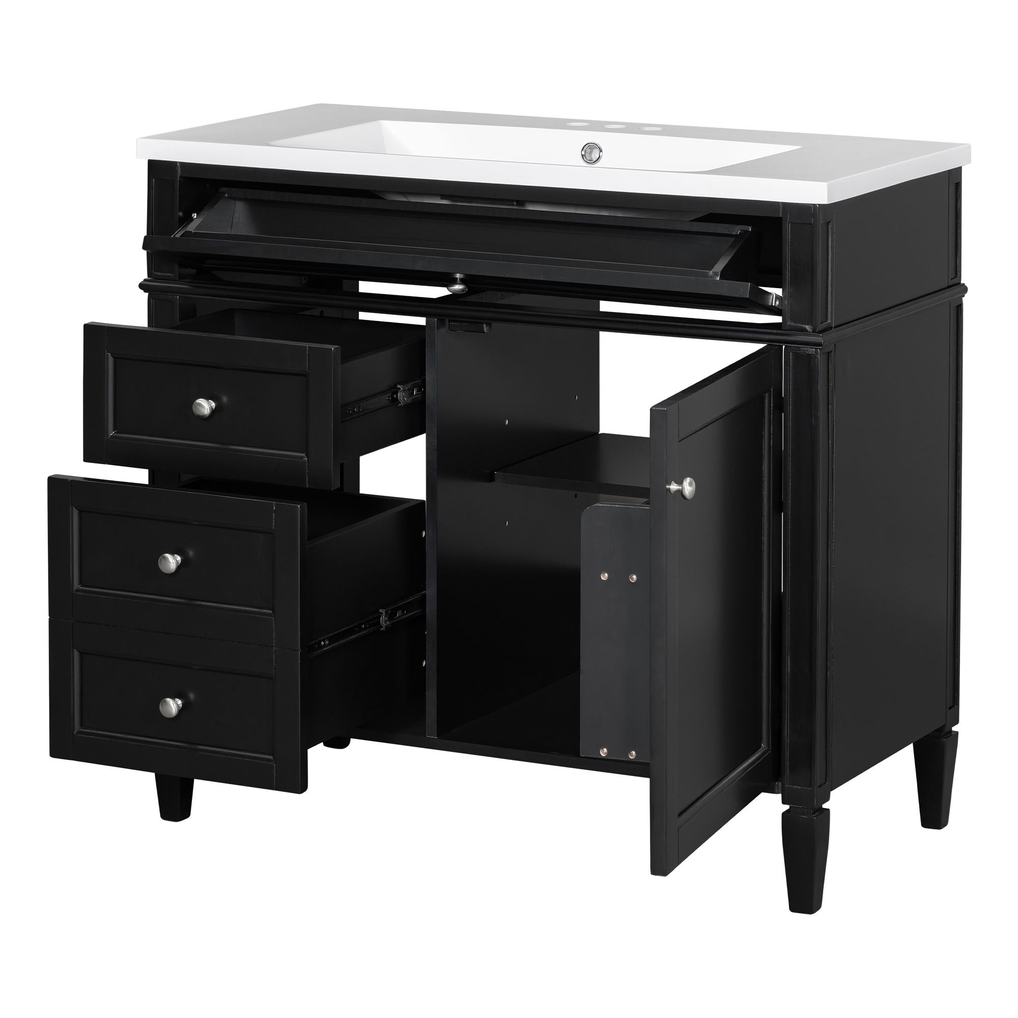 Bathroom Vanity With Top Sink, Storage Cabinet With 2 Drawers And Tip Out Drawer