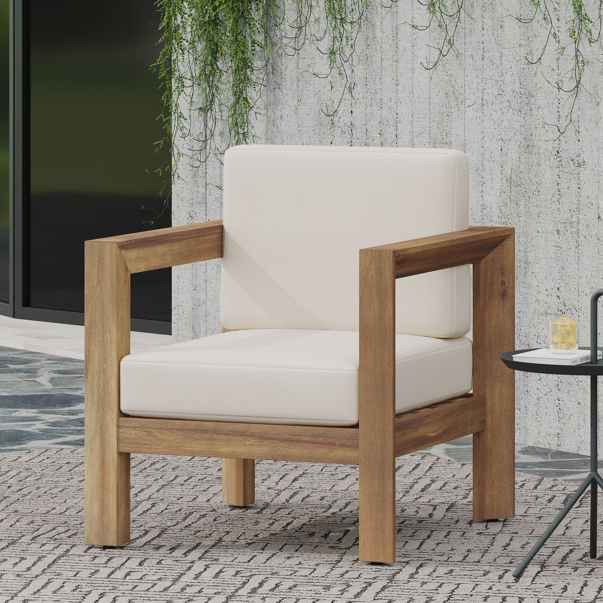 Outdoor Club Chair With Cushion And A Shape Legs - Beige