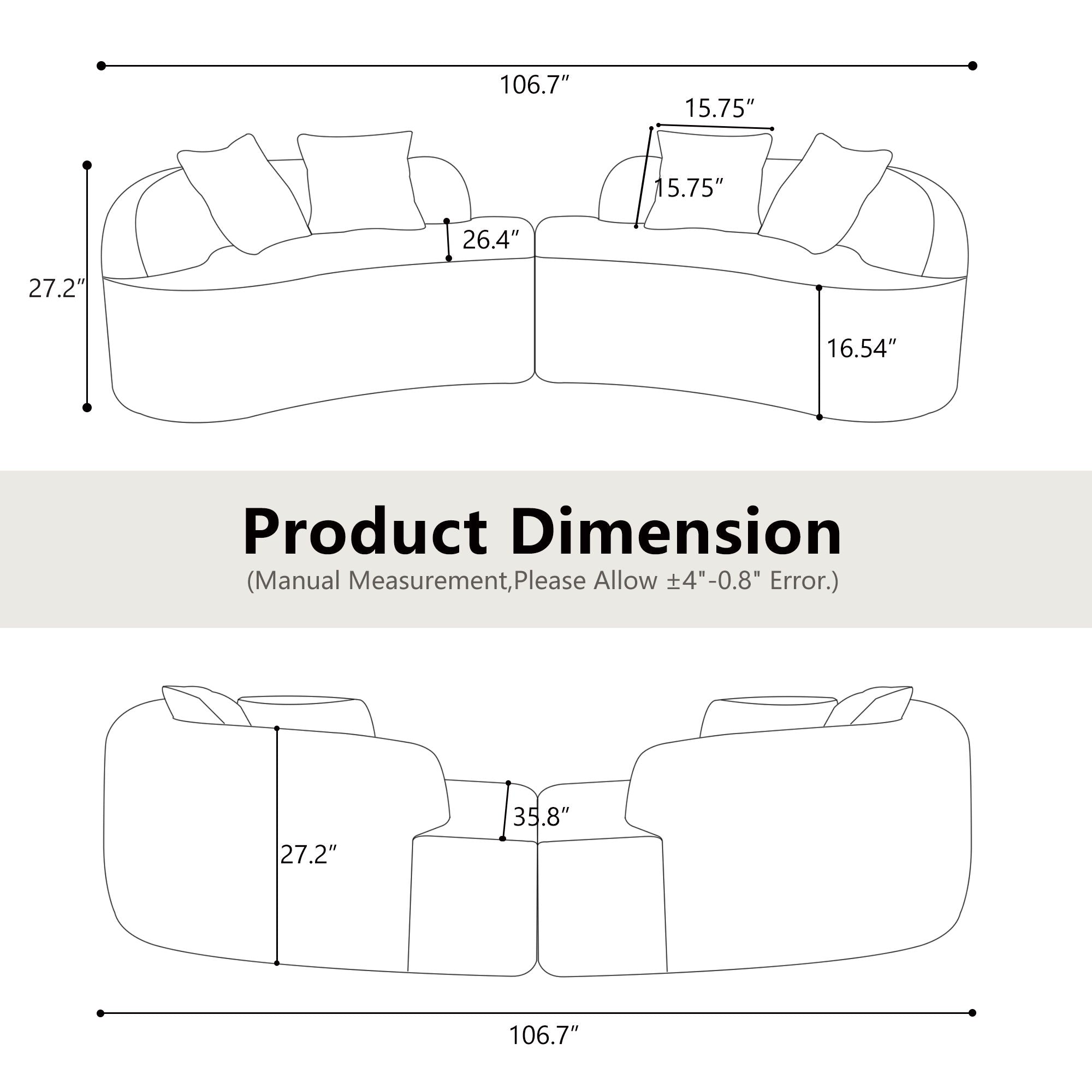 Curved 4 Seater Sofa For Small Spaces - Gray