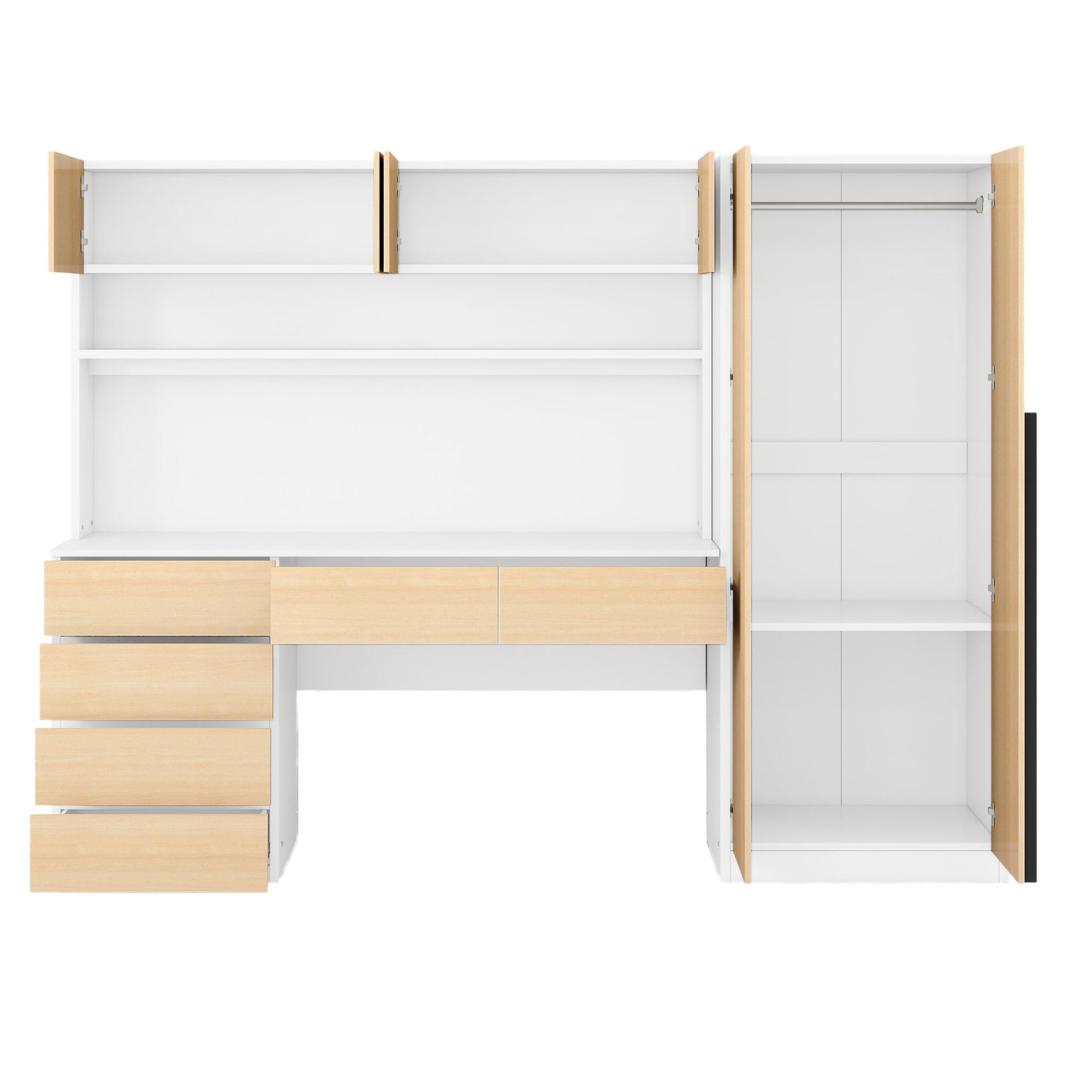 2 Door Storage Desk Wardrobe For Bedroom With Shelves And Drawers