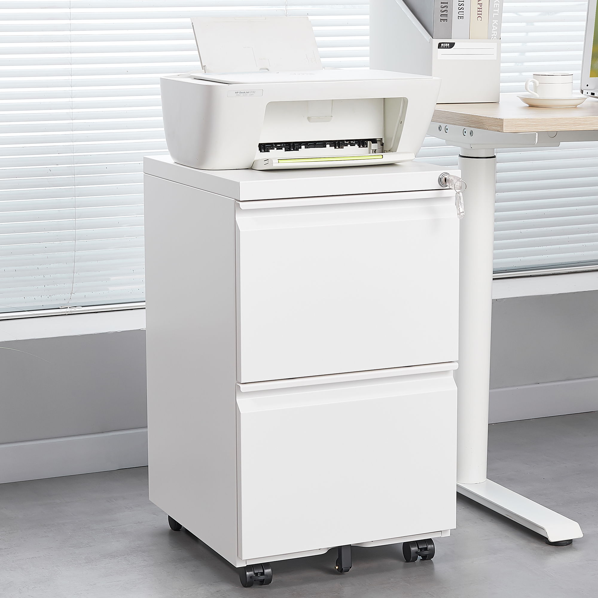 Metal 2 Drawer Mobile File Cabinet With Lock, Under Desk Office Steel Filing Cabinet, 25.6&