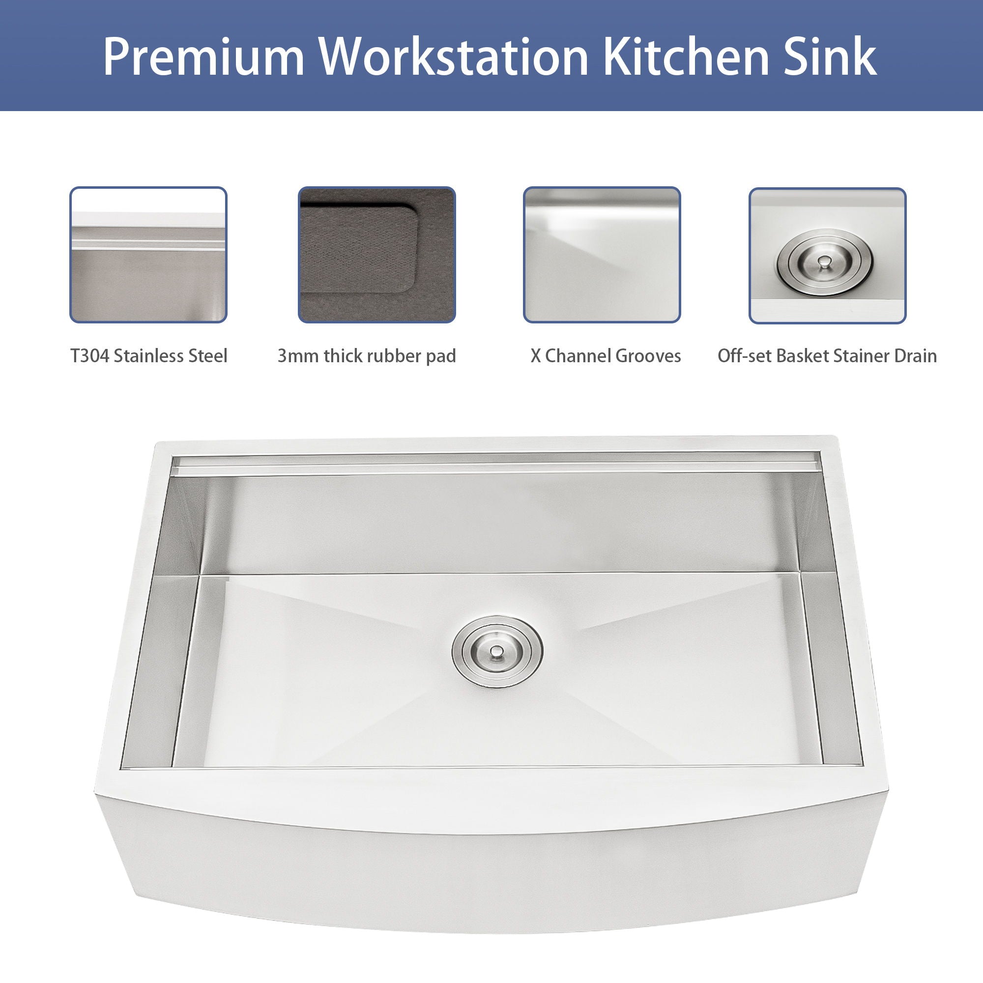Classic Ceramic Farmhouse Sink Workstation Single Bowl With Durable Finish