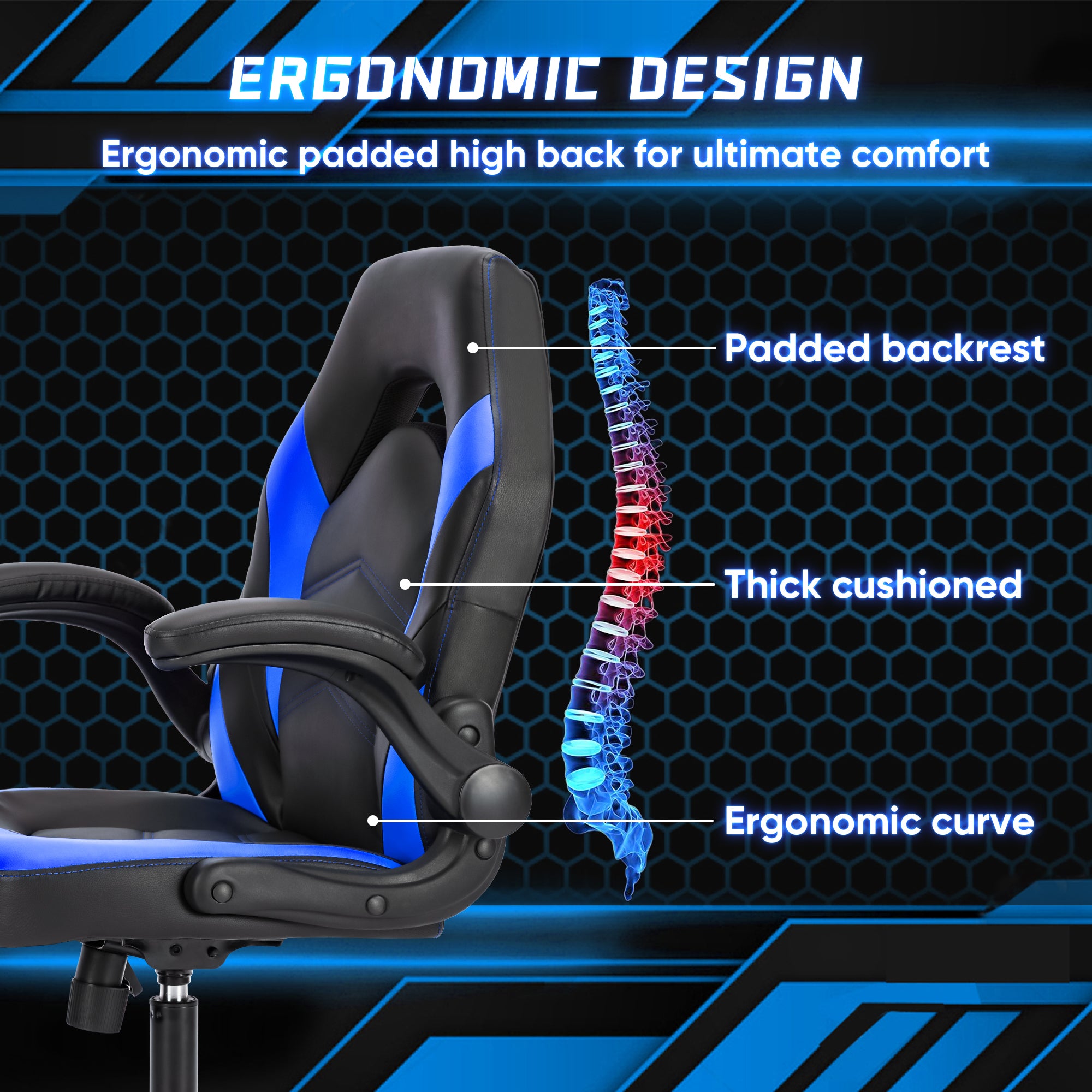 Sweetcrispy Gaming Chair - PU Leather Computer Chair Ergonomic Office Chair with Lumbar Support, Height Adjustable Rolling Desk Chairs with Flip-up Armrests