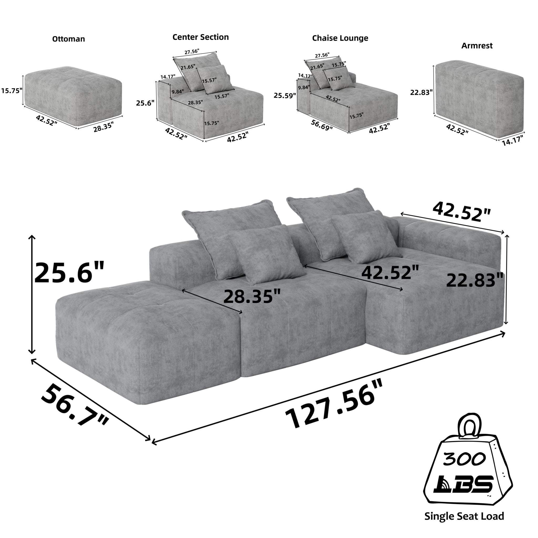 Modern Oversized, Modular Sectional Sofa With Pillows