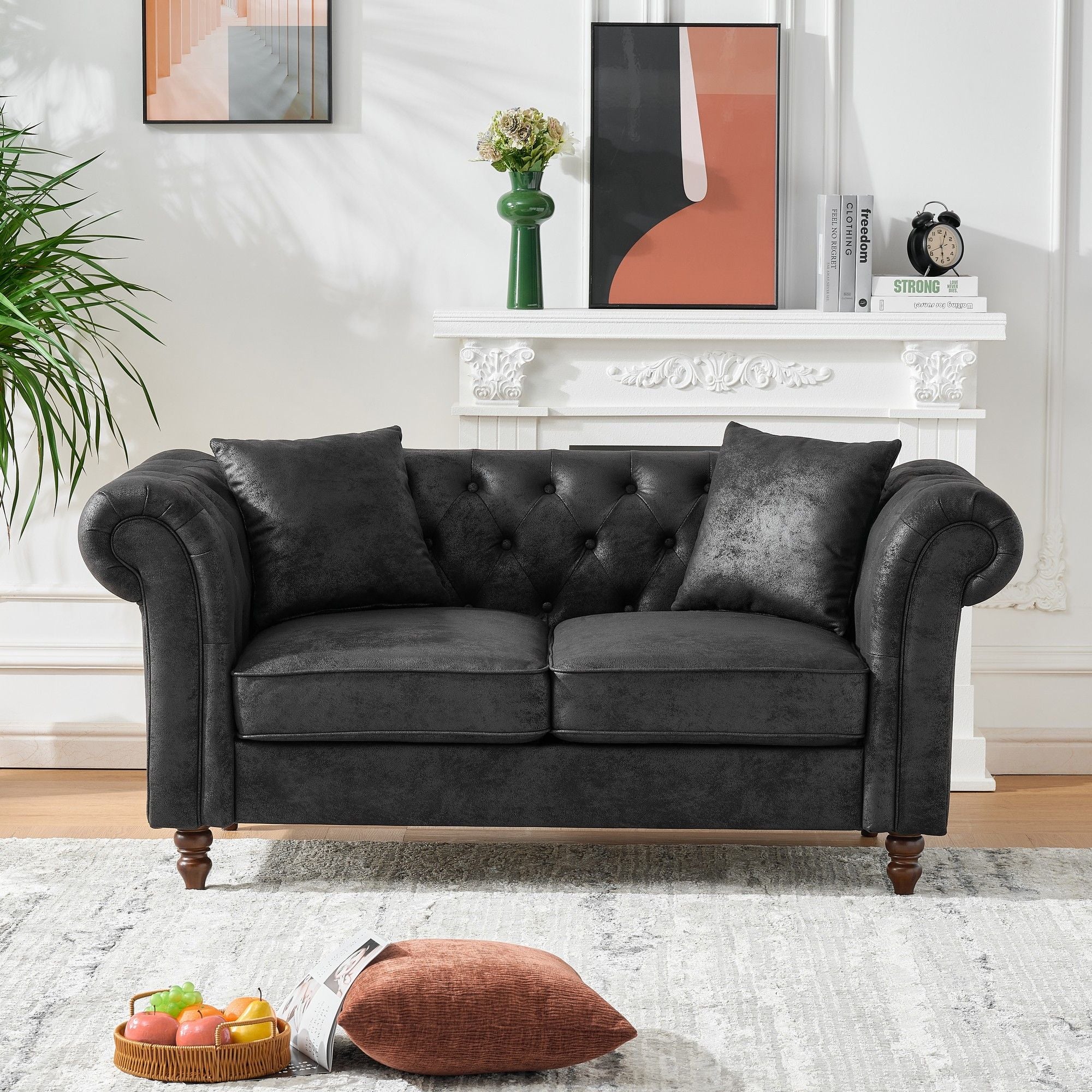 Chesterfield Loveseat, High Tech Fabric Roll Armrest