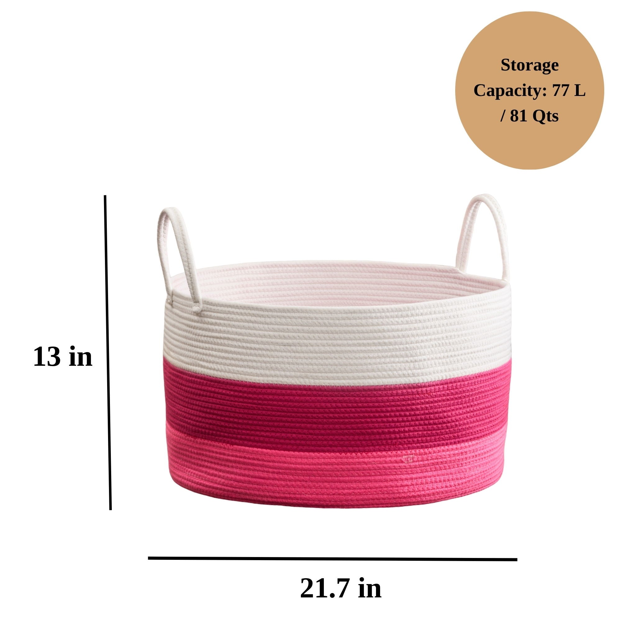 Cotton Round Laundry And Storage Basket With Handles - Pink / White