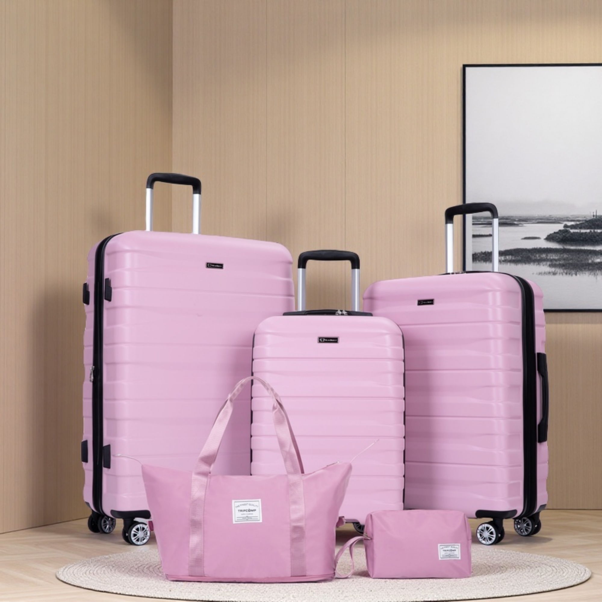 Luggage Set Of 5 Pieces, Expandable Hard Pc Luggage Set With Tsa Lock For Rotating Wheels