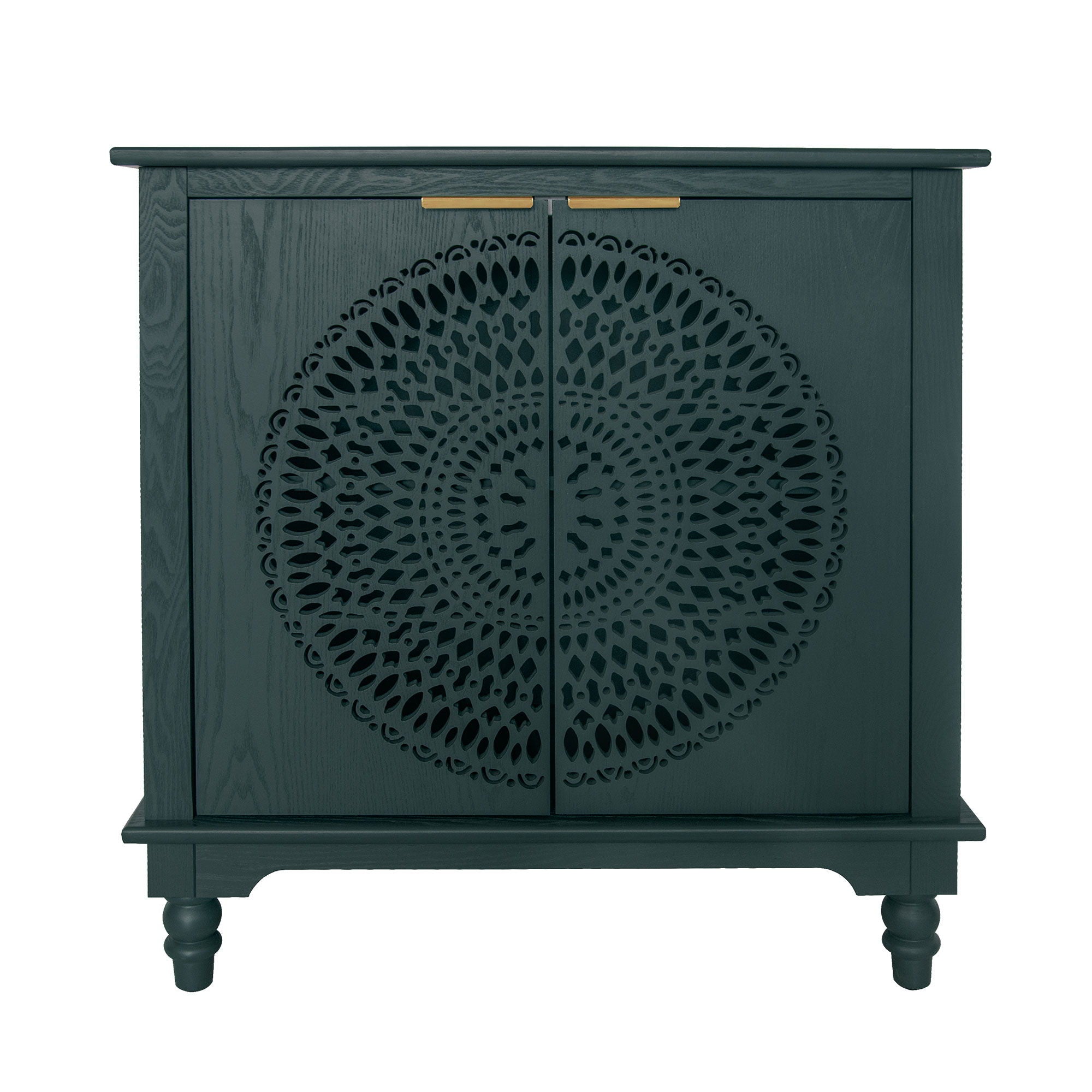 Hollow Carved 2 Door Accent Cabinet With Adjustable Shelf, Sideboard Buffet For Entryway, Living Room Or Bedroom - Blackish Green