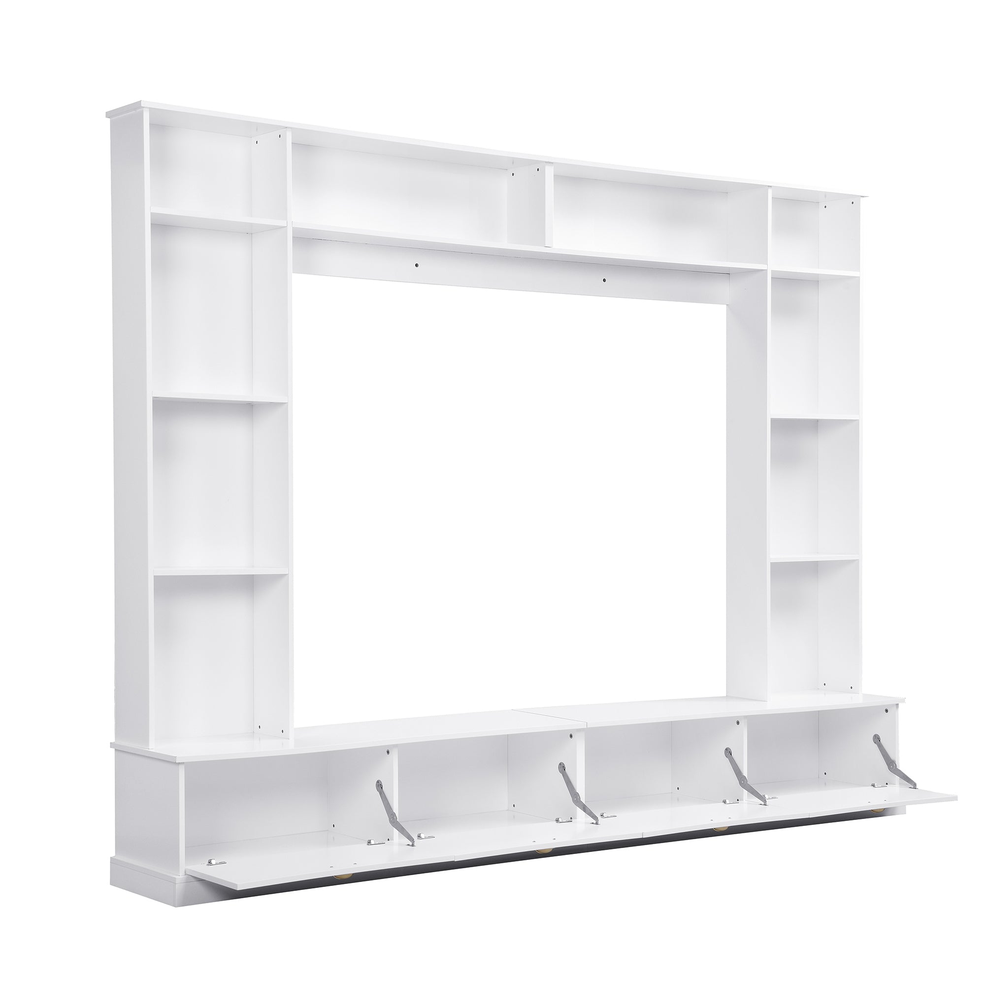 Large Wall Unit Entertainment Center with Bookshelves for TVs Up to 78" Modern TV Console with Cabinets and Open Shelves, 4-in-1 TV Stand with Golden Handles, White, 104.2&