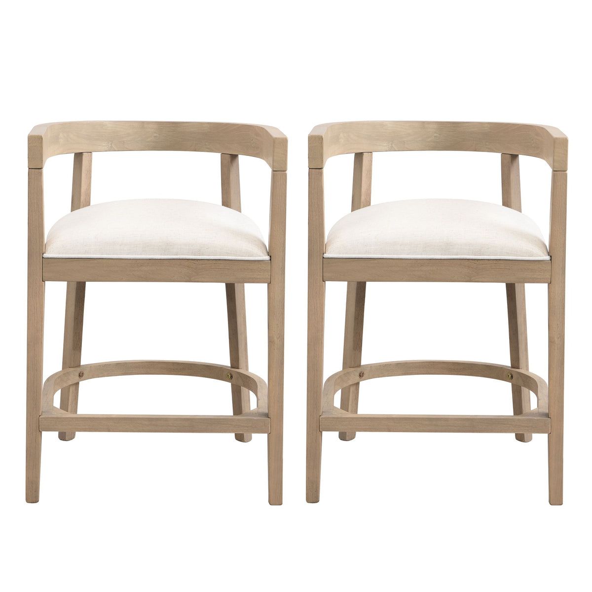 Modern Rubberwood Counter Stool Set With Upholstered Seats