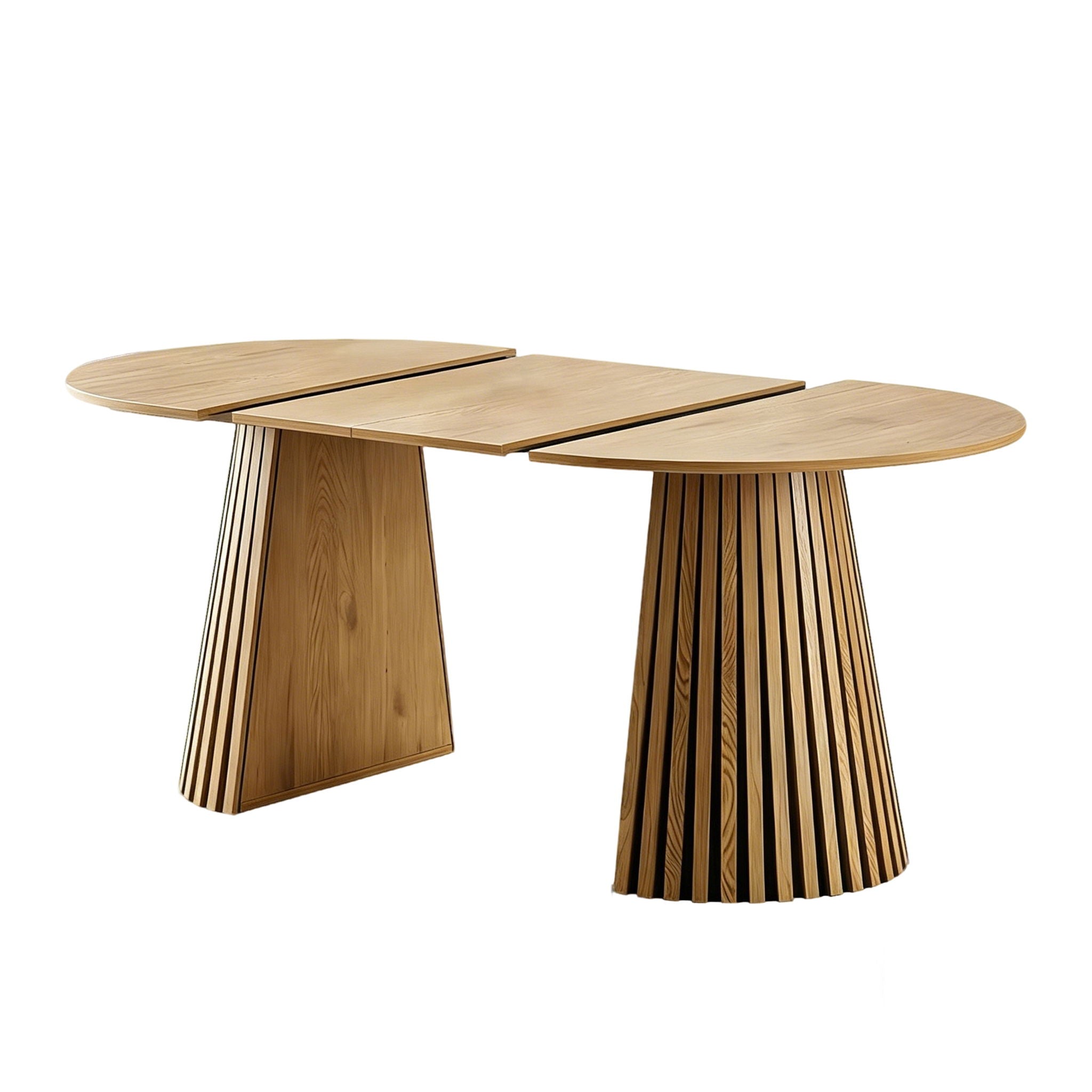 Dining Table, Flexible Extendable Oval Design With Slatted Legs - Natural Wood