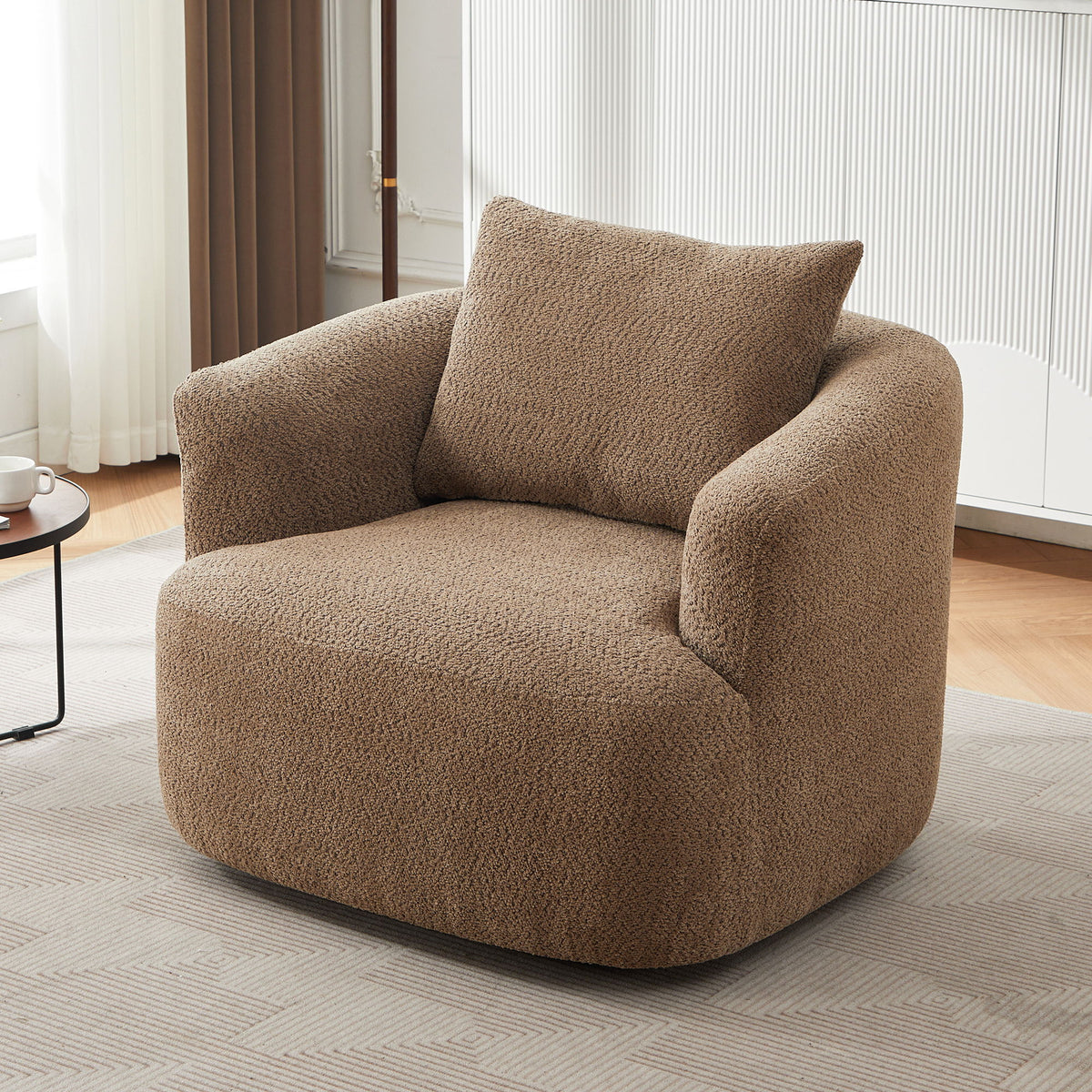 360° Swivel Barrel Sofa Chair With Throw Pillow, Upholstered Accent Chair