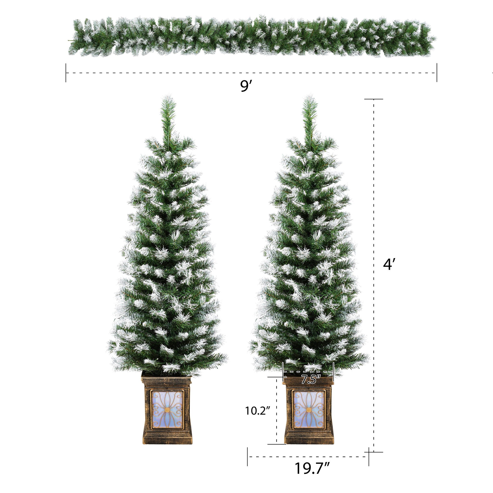 Artificial Christmas 3 Piece Set Wreath And 2 Entrance Trees With LED Lights - White / Green