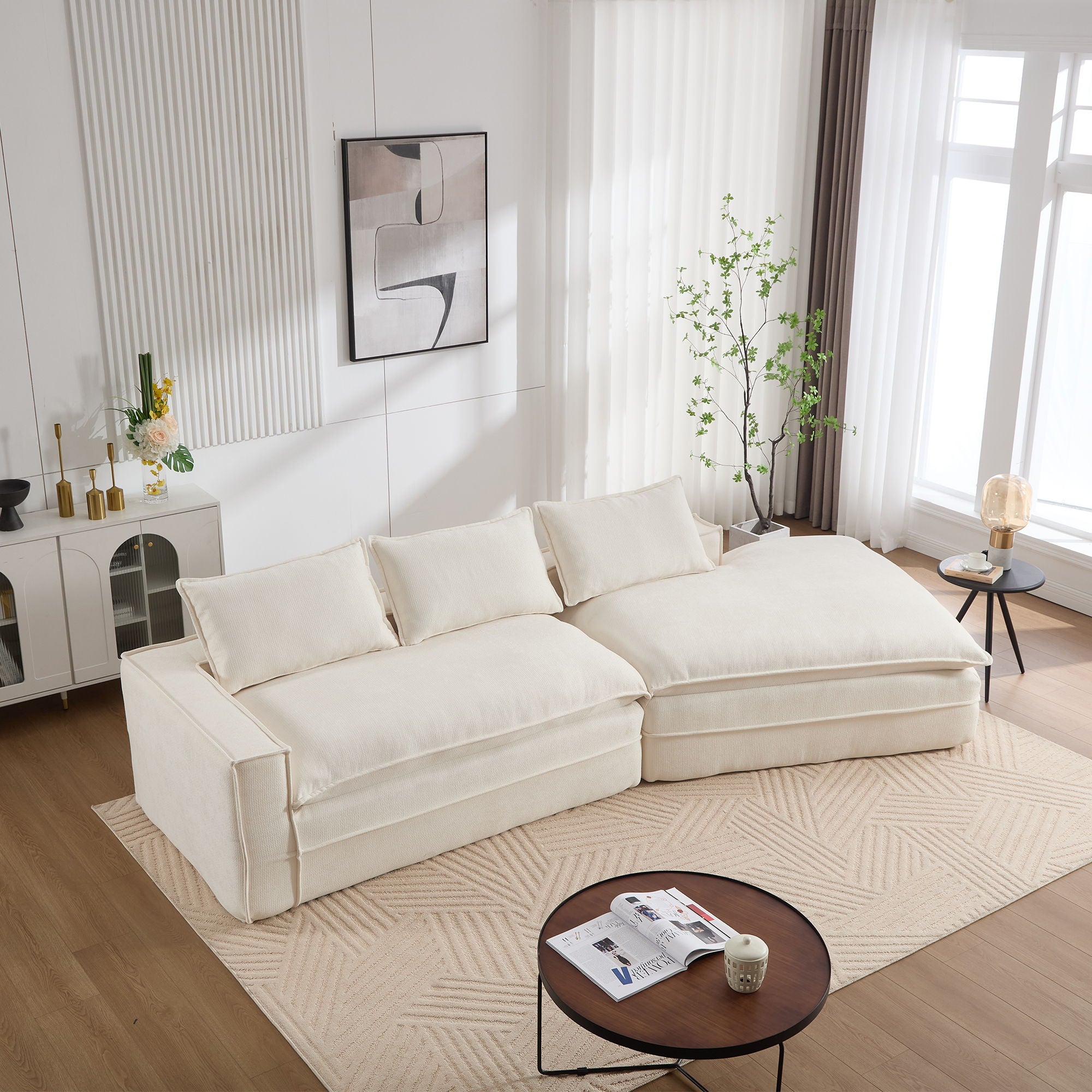 Modern Minimalist Modular Sectional Sofa With Deep Seats And Right Facing Chaise