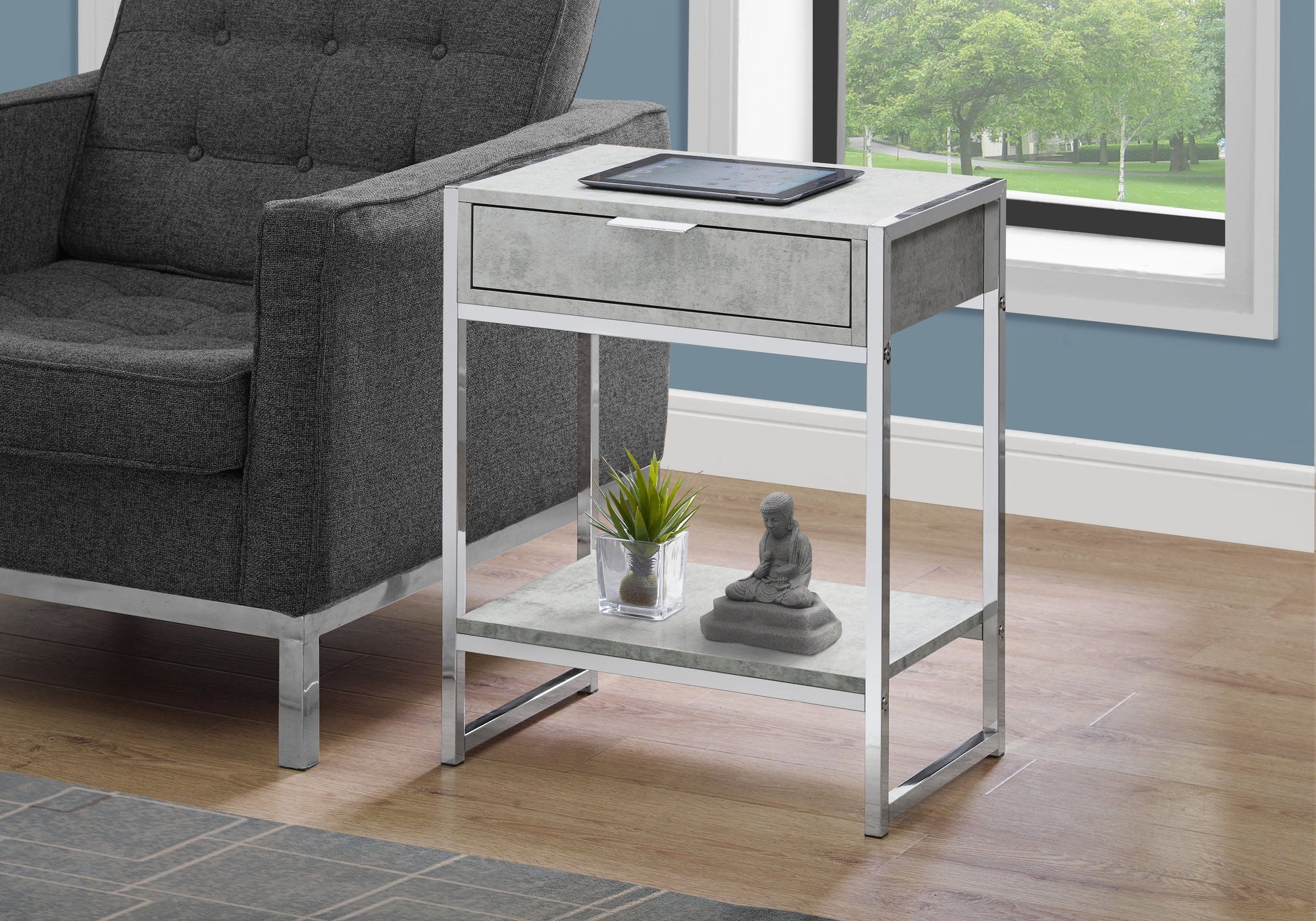Accent Side Table, Storage Drawer, Contemporary And Modern - Gray