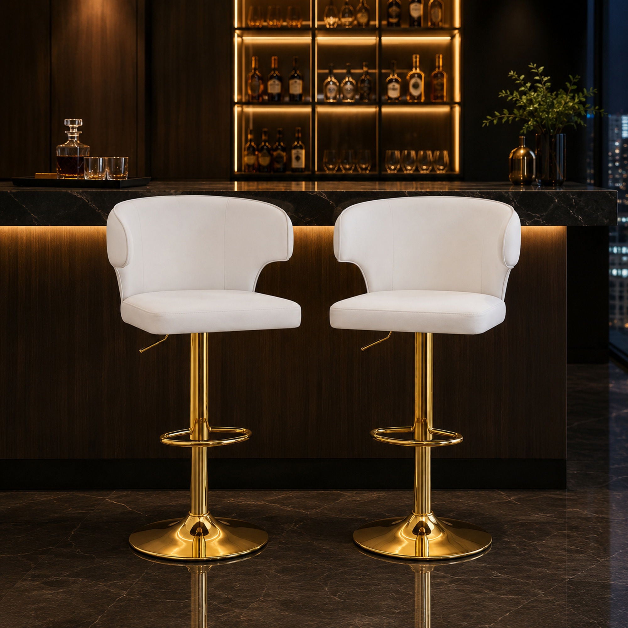 Adjustable Swivel Bar Chair With High Back Support