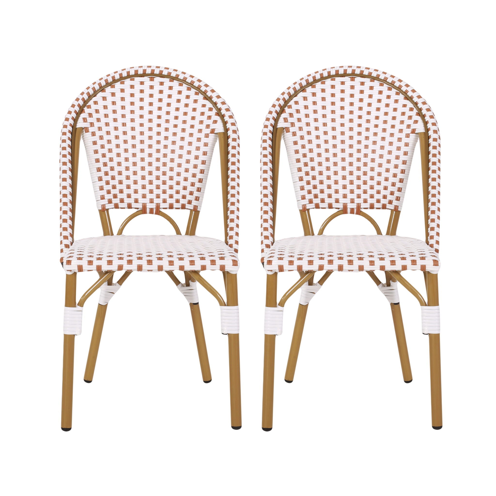 Outdoor Rattan And Aluminum French Bistro Chairs (Set of 2) Bamboo Print - Rust Red / White