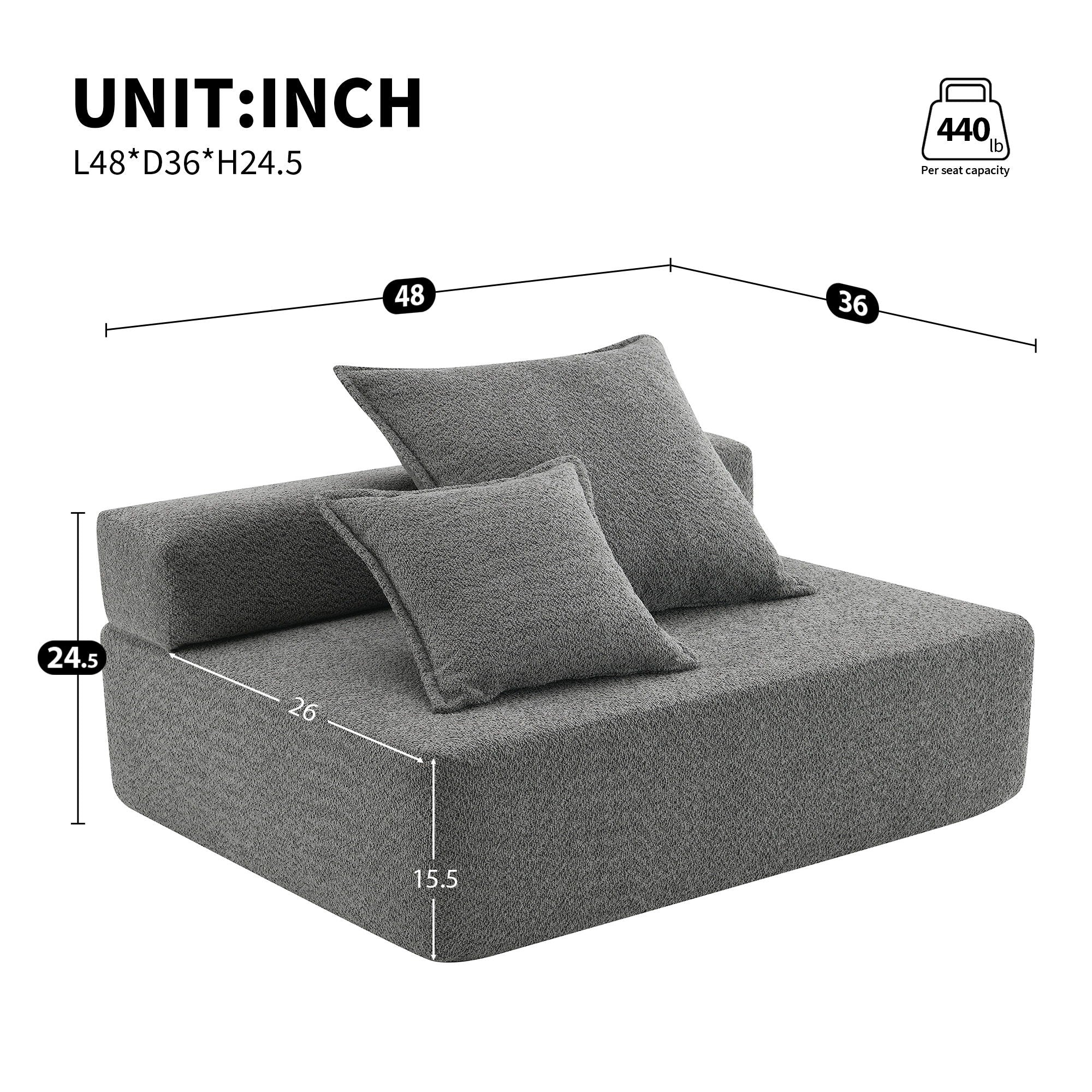 Frame For Oversized Modular U Shaped Sectional, Floor Couch Convertible Compressed Couch Spacious Foam Filled Sofa
