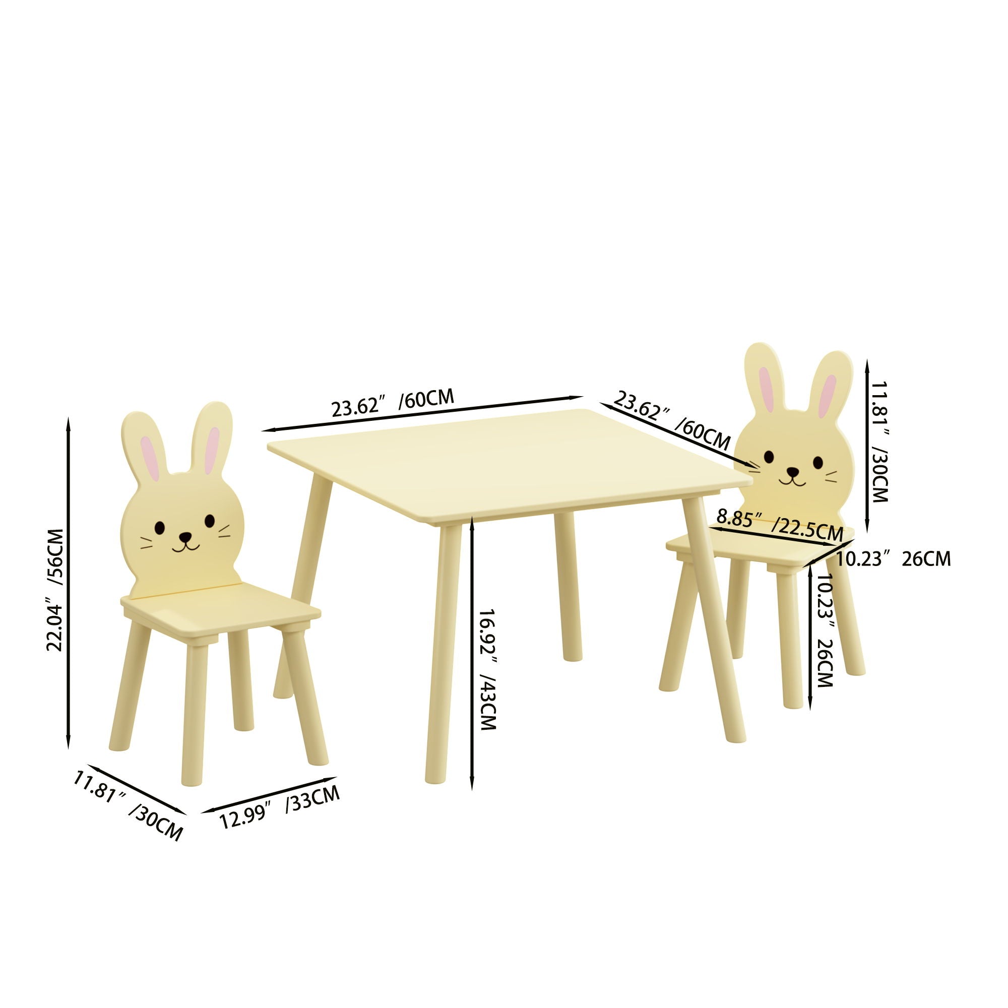 Table And Chair Set With 2 Bunny Chairs, Children&
