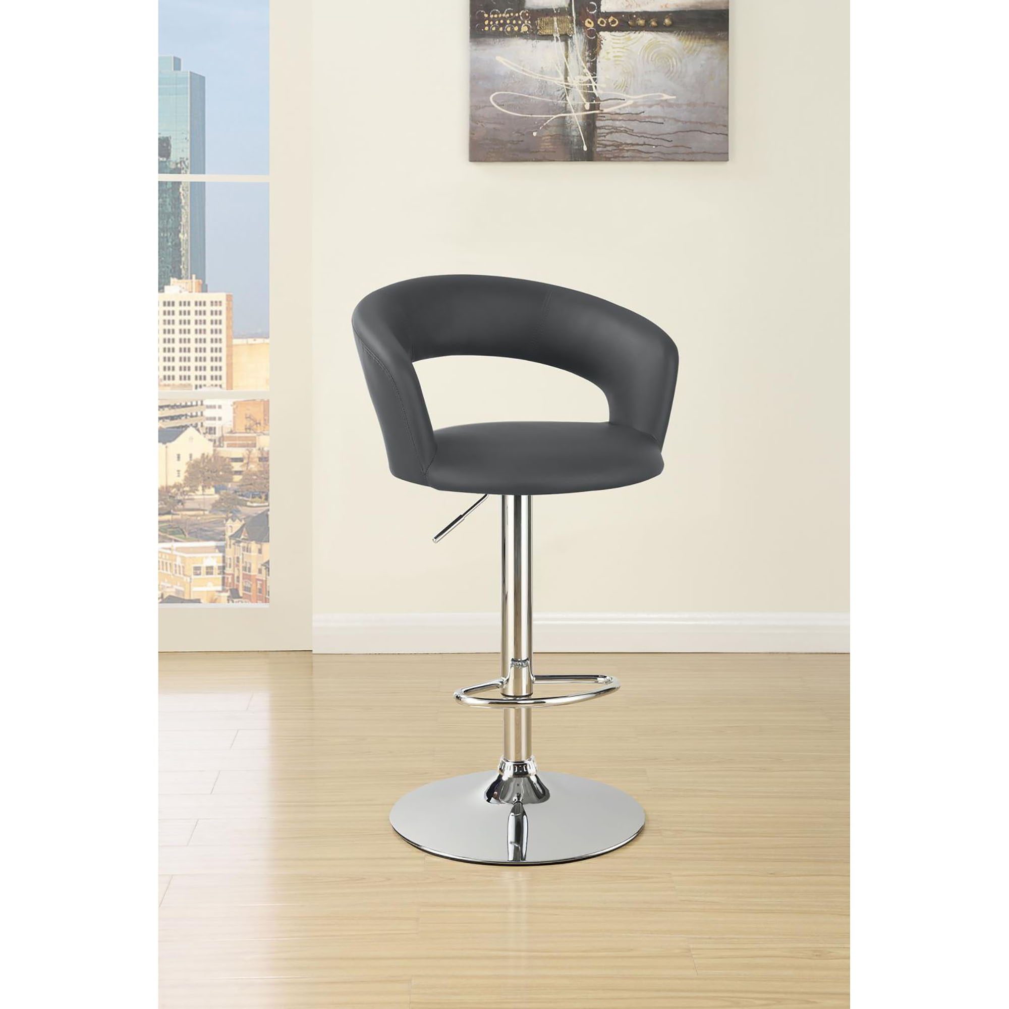 Bar Stool With Upholstery, Height Adjustable For Kitchen - Gray