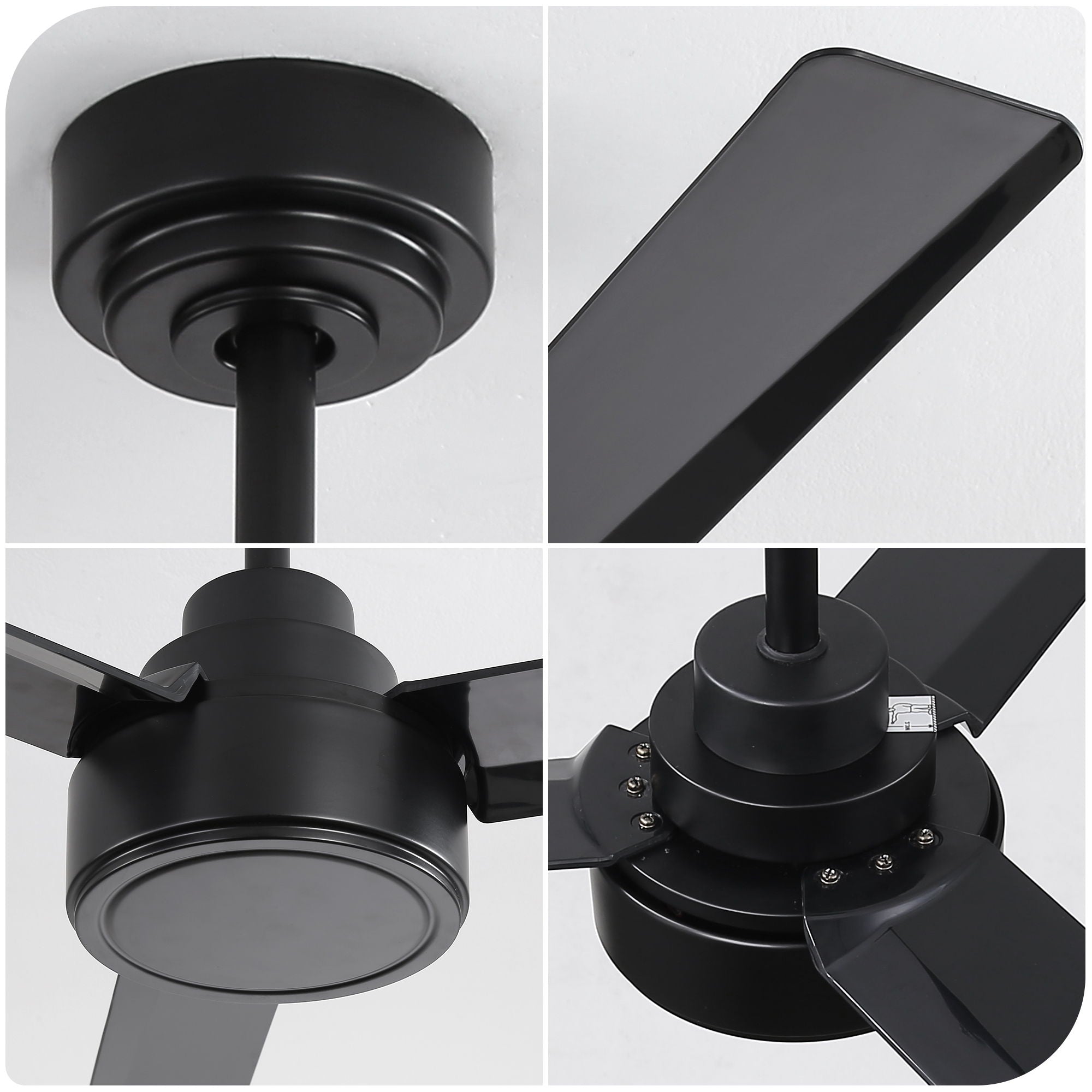 52" Outdoor Ceiling Fan Without Light, 3 Abs Blades Farmhouse Ceiling Fan With Remote Control 6-Speed Reversible Dc Motor For Living Room, Bedroom, Kitchen - Black