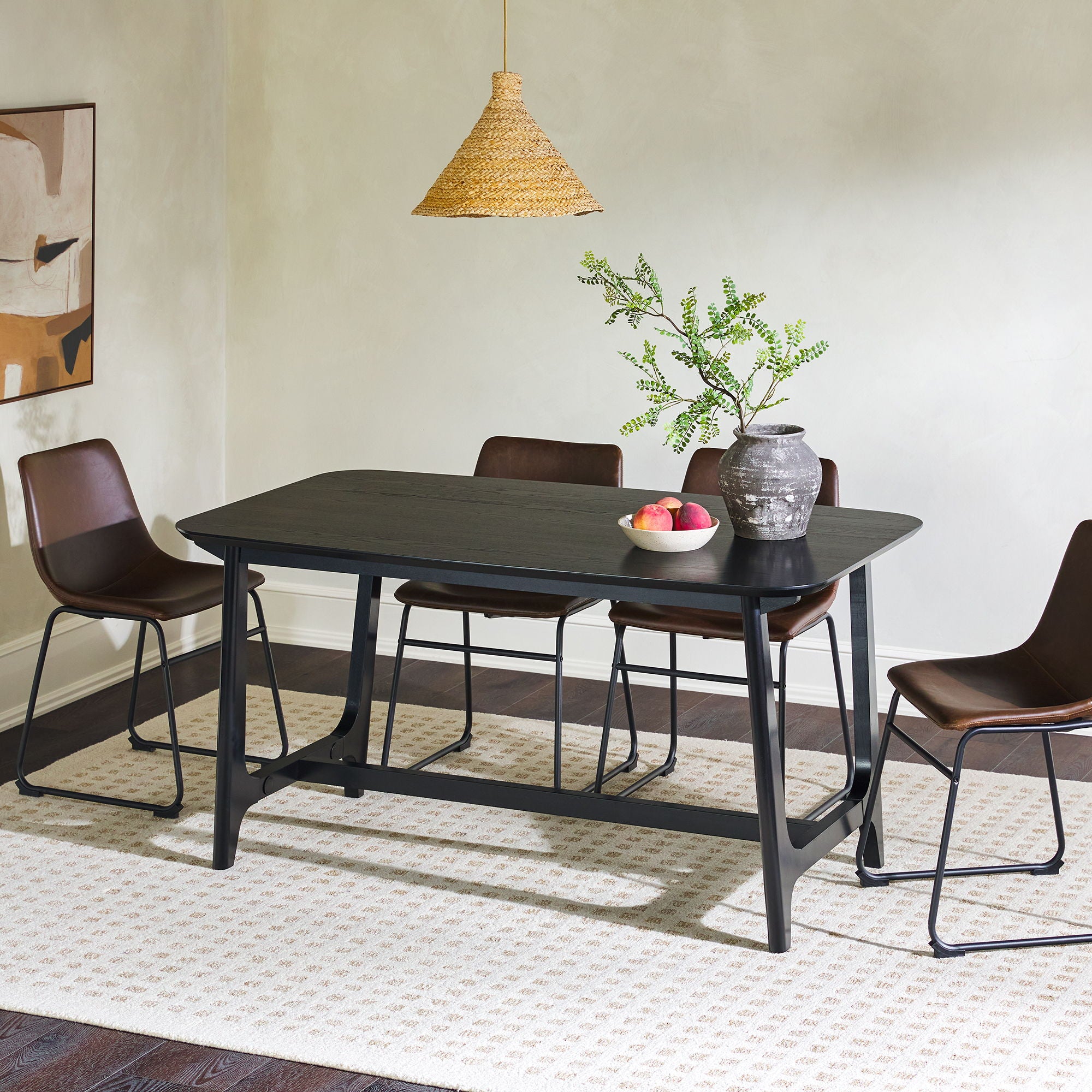 Lunara - Dining Table With Trestle Base - Black Ash