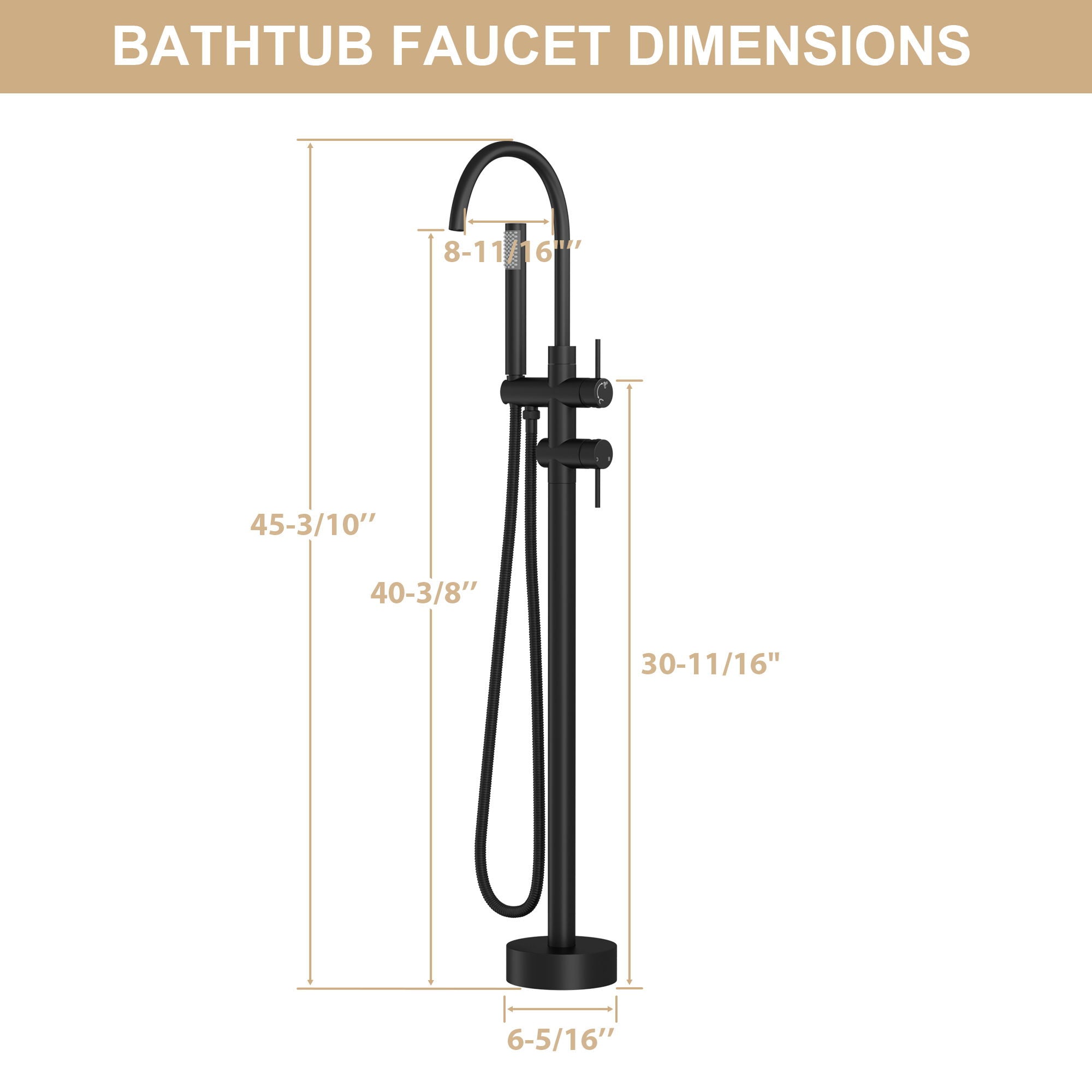 Freestanding Bathtub Faucet Floor Mount Tub Filler With Swivel Gooseneck Spout And Cylinder Handheld