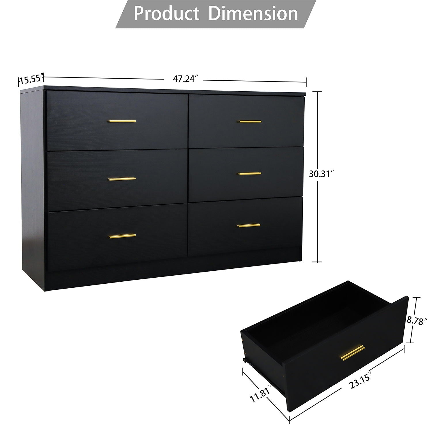 Modern 6 Drawer Dresser For Bedroom, Ample Storage Wide Chest Of Drawers, Sturdy & Safe