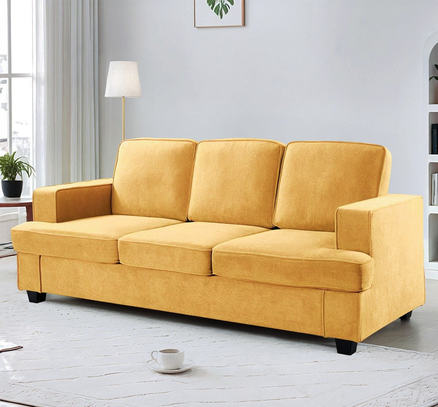 Modern Sofa, Comfortable 3 Seater Couch With Deep Seating, Loose Back Cushions, Wide Arms
