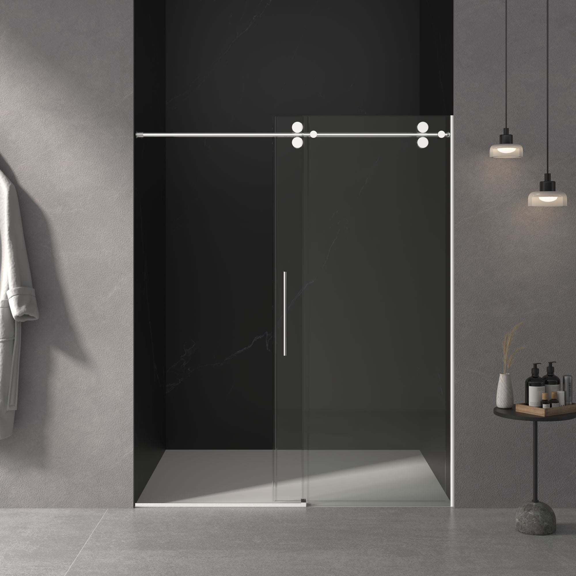 Frameless Shower Door, Sliding Shower Door, With Premium Thick Tempered Glass Shower Enclosure, Double Side Easy Clean Coat, Finished With Buffer - Chrome