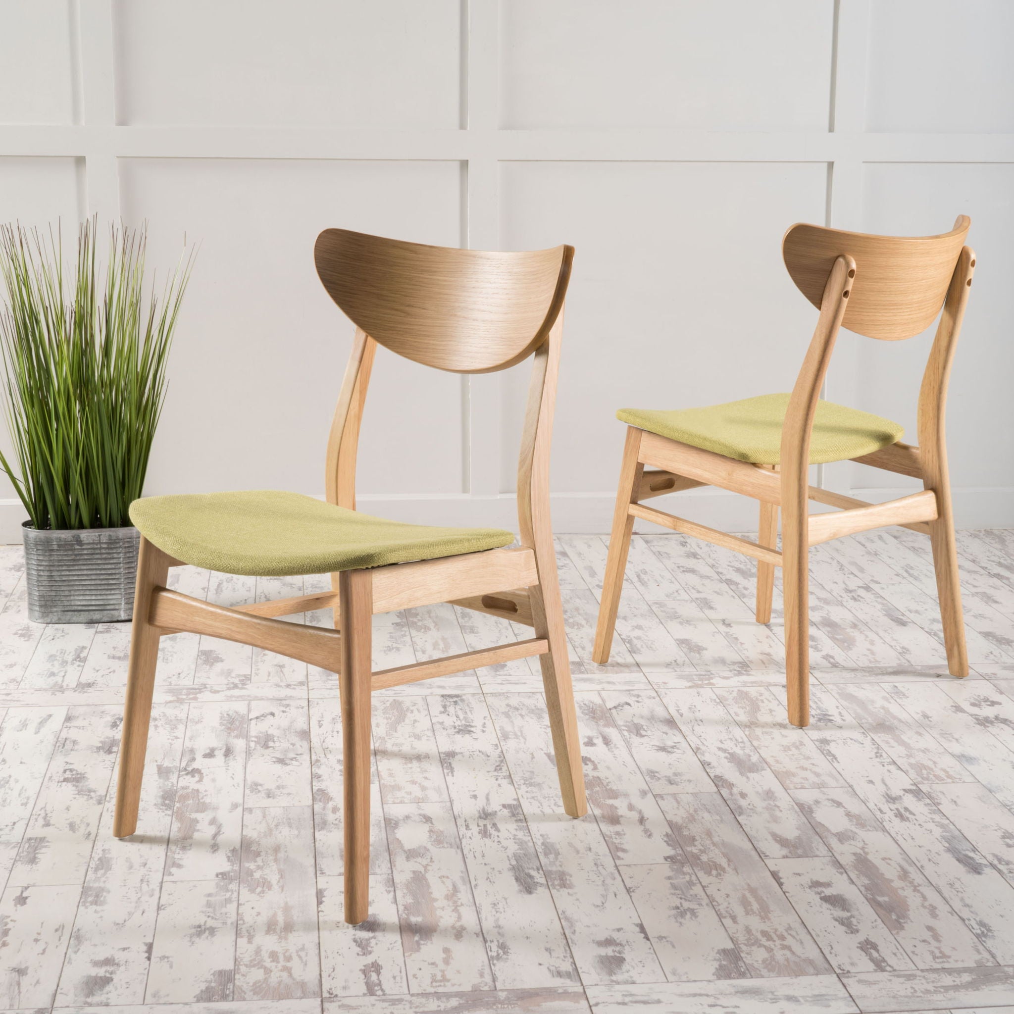 Contemporary Fabric Dining Chair With Wood And Sleek Design - Green