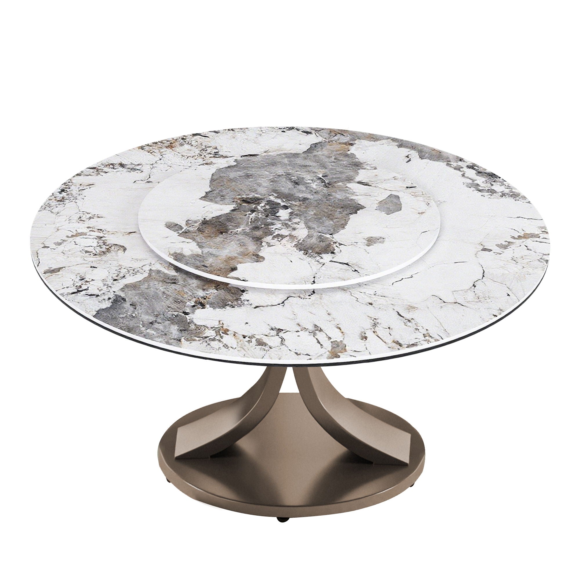Modern Round Dining Table With 360° Rotating Lazy Susan Scratch & Chairs