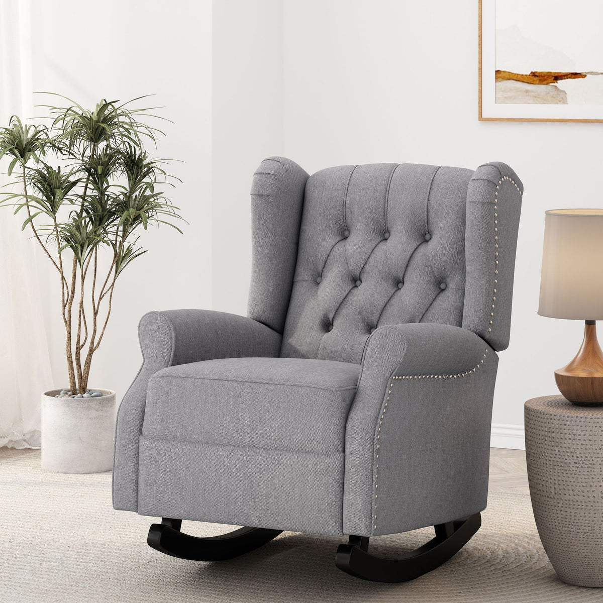Sheila - Contemporary Fabric Tufted Wingback Rocking Chair