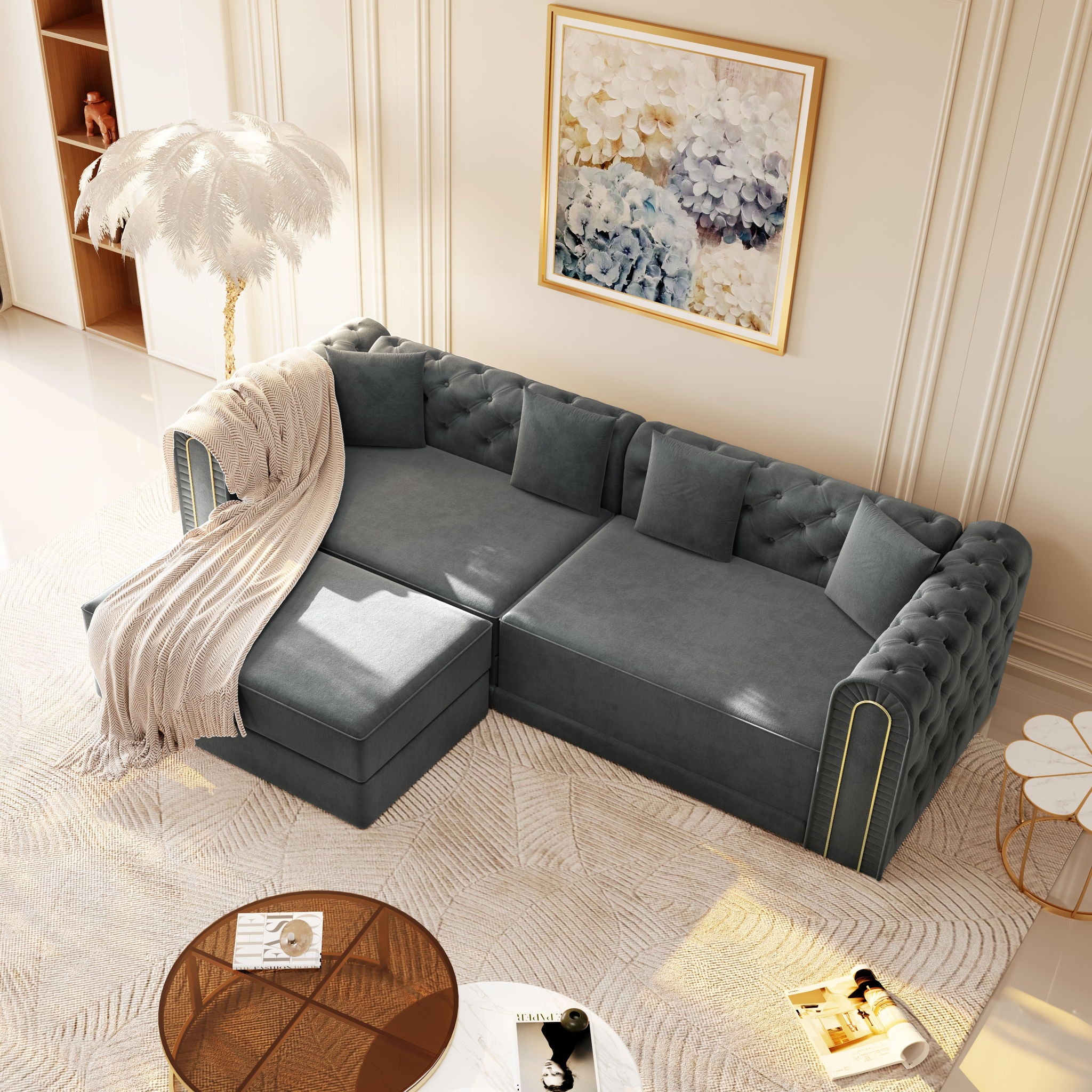 3-In-1 Convertible Sleeper Sofa With Movable Ottoman For Living Room