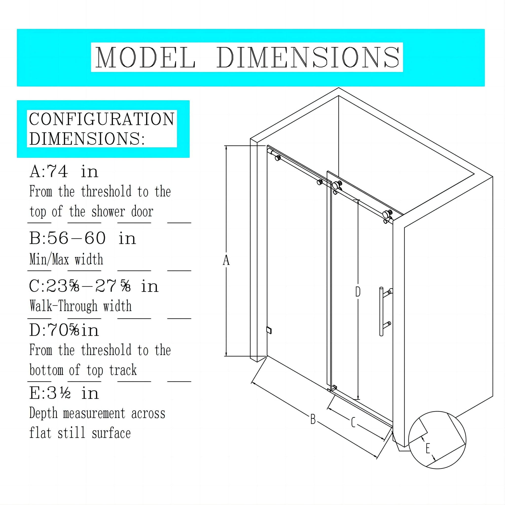 Frameless Single Sliding Soft Close Shower Doors, 5/16" Sgcc Tempered Glass