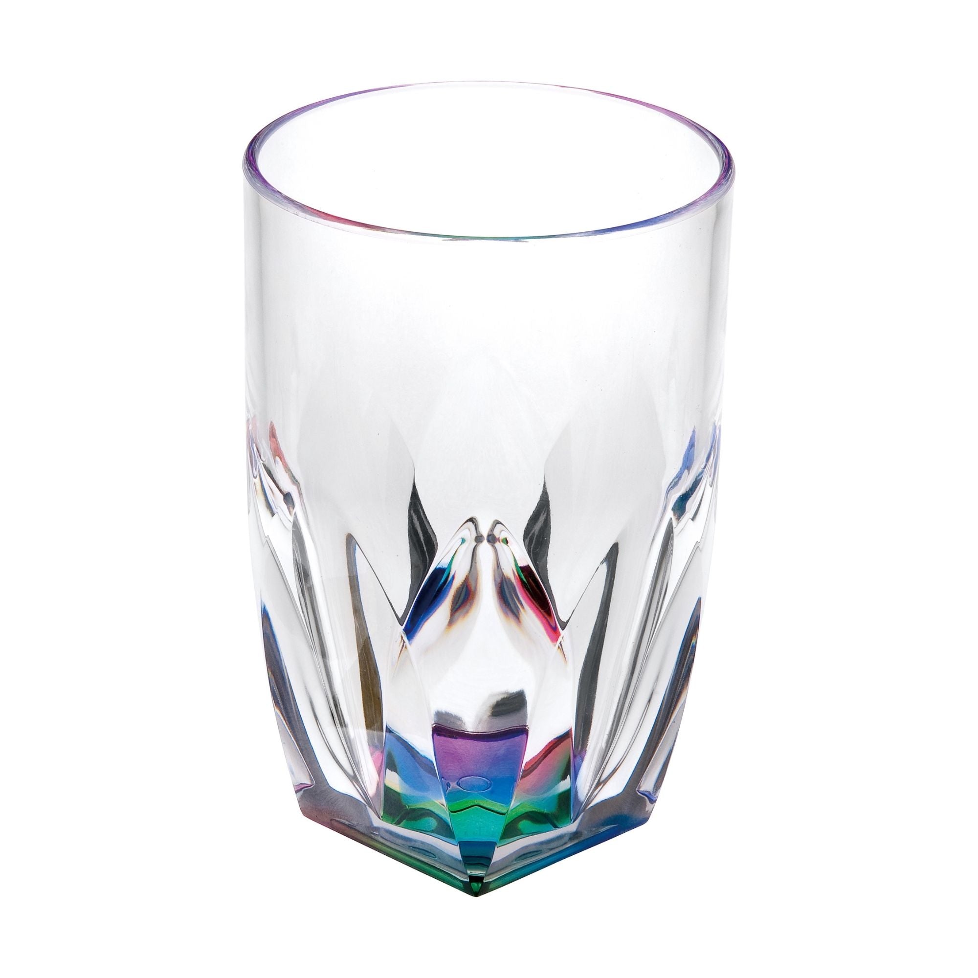 Rainbow Diamond Acrylic Glasses Drinking (Set of 4) Hi Ball 17Oz, Bpa Free Plastic Cocktail Glasses - Clear