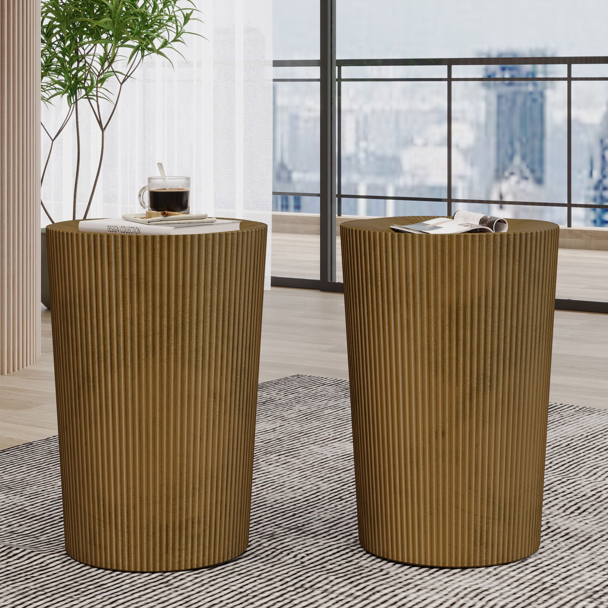 Langseth - Iron Sunburst Side Tables (Set of 2) Modern Design - Gold