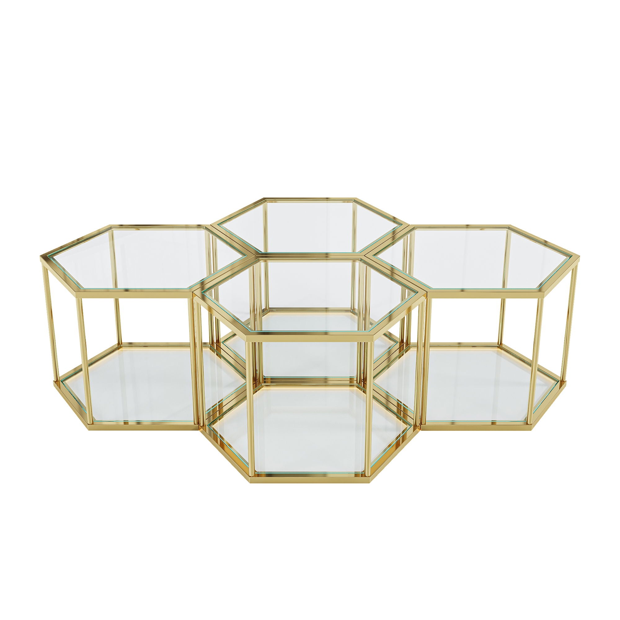 Modern Coffee Table With Double Layer Tempered Glass And Polygonal Design