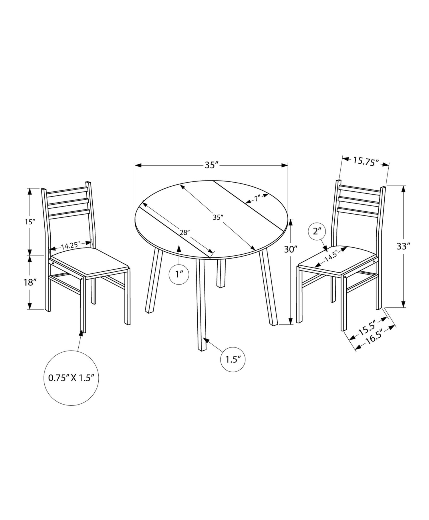 3 Pieces Dining Table Set, Small, Drop Leaf, Contemporary & Modern